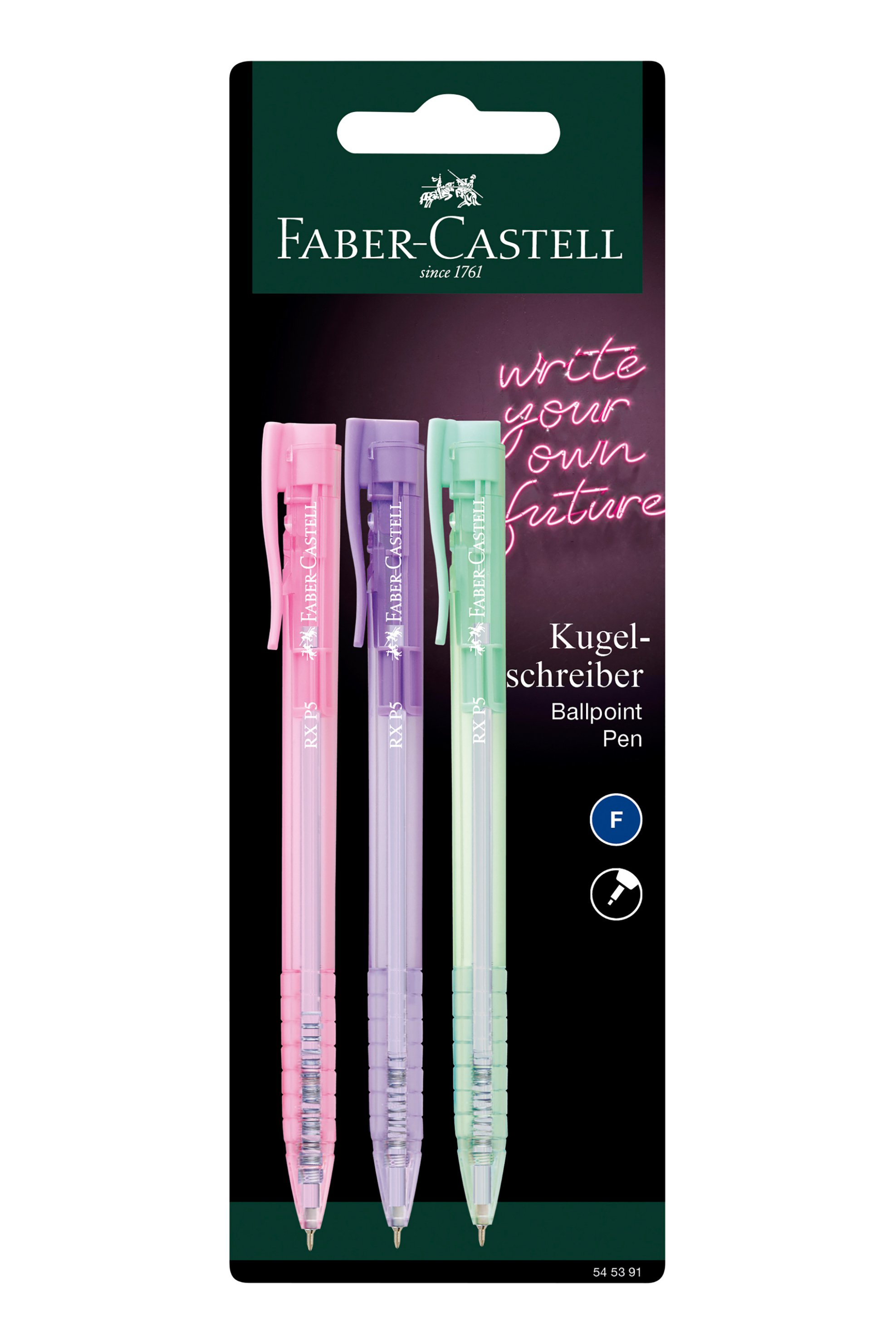 Faber-Castell Blister 3 στυλό RX P5 σε παστέλ χρώματα - 077545391/