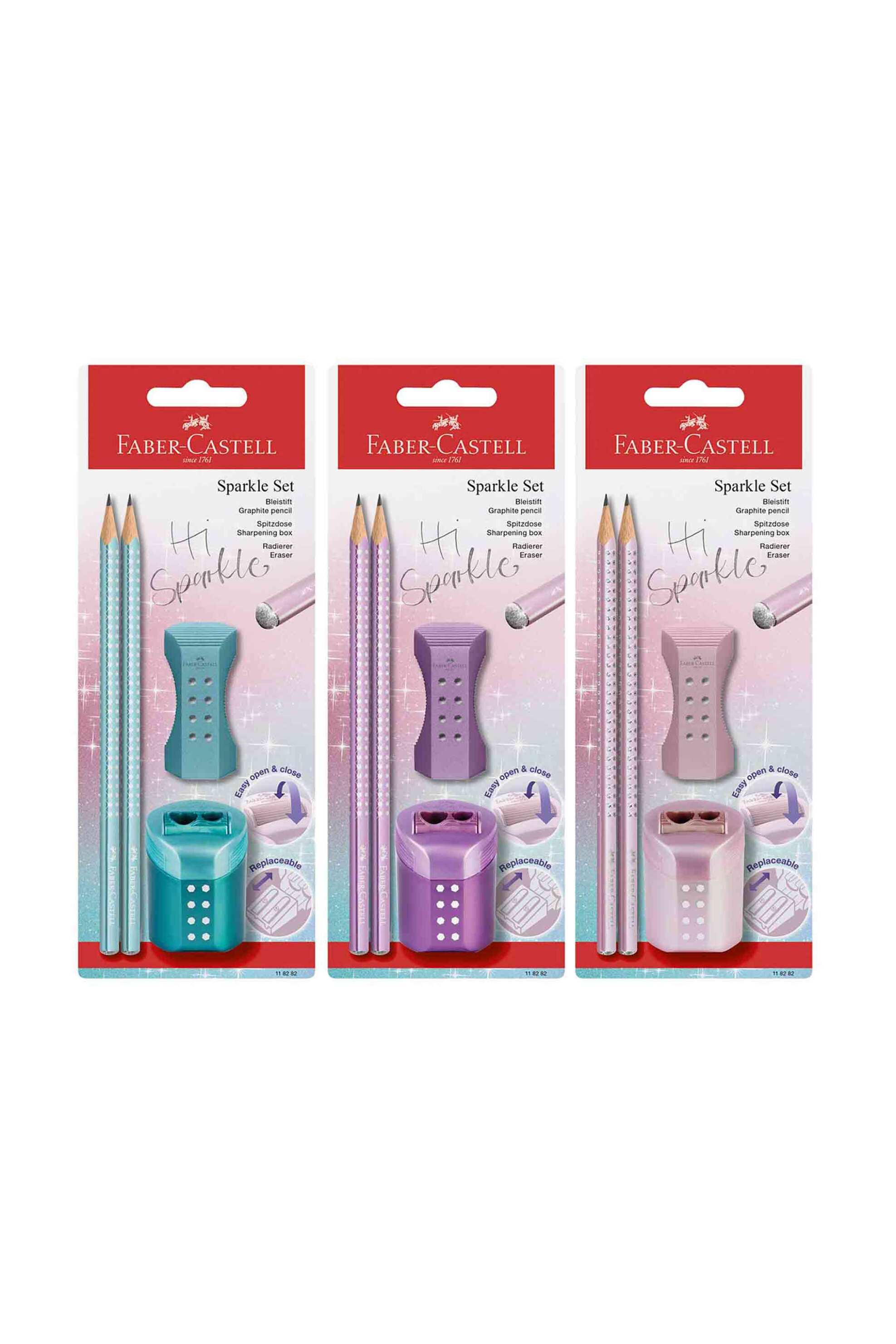 FABER-CASTELL Faber-Castell Blister σετ Sparkle 4 τεμάχια - 2 μολύβια Sparkle, 1 γόμα Roll-on και 1 διπλή ξύστρα Roll-on - 077118282