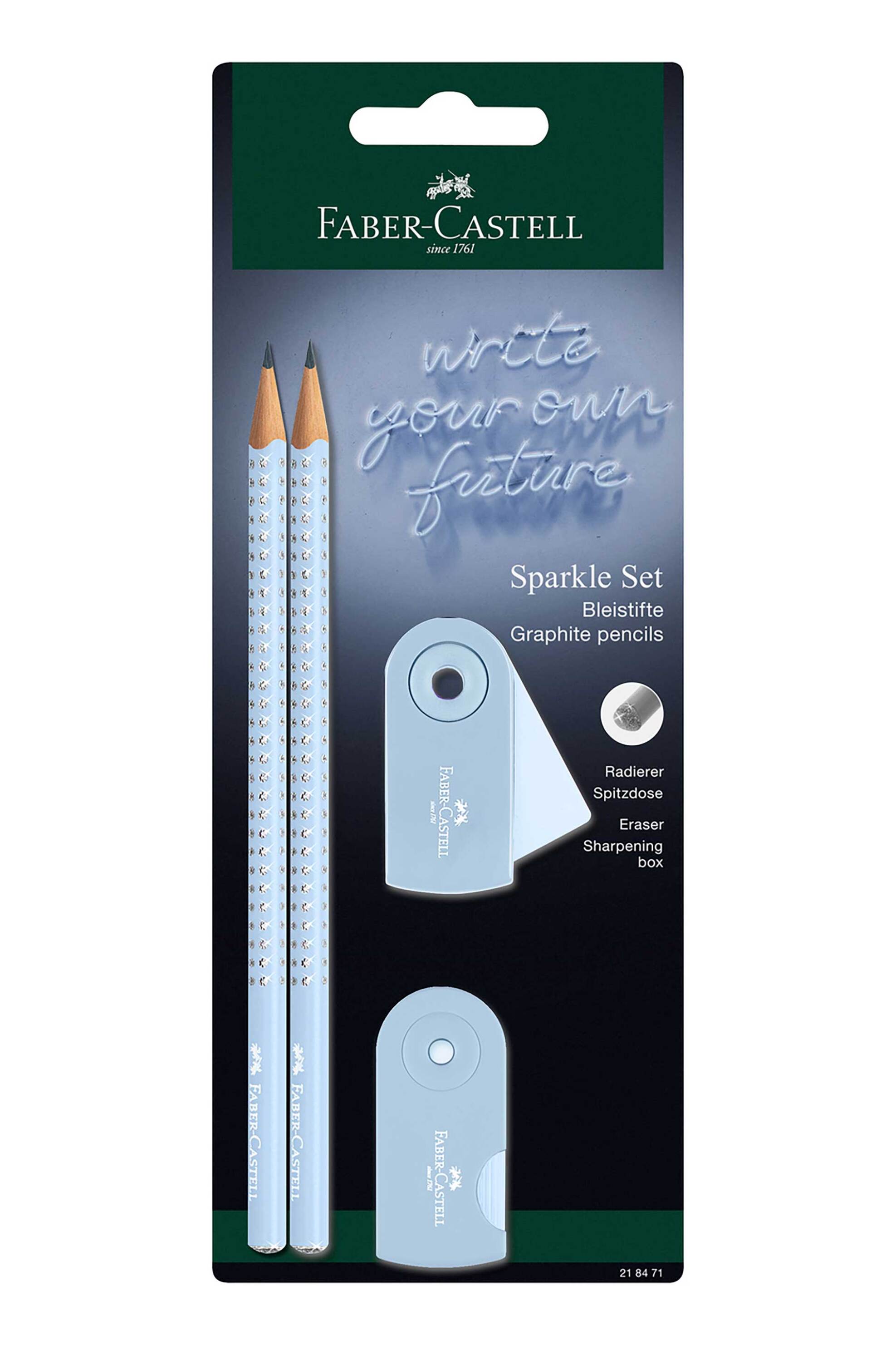 FABER-CASTELL Faber-Castell Blister σετ Sparkle II Sky Blue 4 τεμάχια - 2 μολύβια,1 Sleeve mini γομά και 1 Sleeve mini ξύστρα - 077218471
