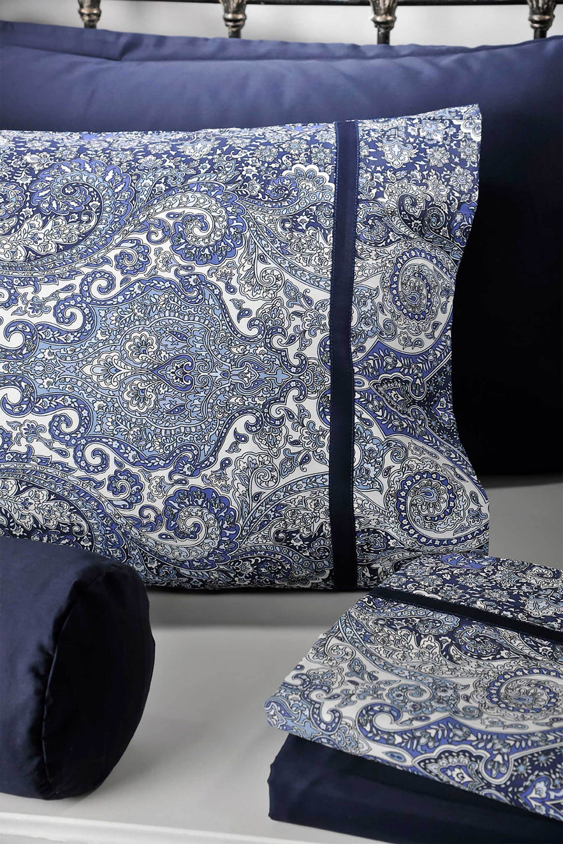 DOWN TOWN HOME DOWN TOWN Home σετ σεντόνια υπέρδιπλα με λάστιχο και μαξιλαροθήκες "846 Bombay Blue" 250 x 270 cm - 160 x 300 + 35 cm - 2 x 52 x 75 cm - 10-0984