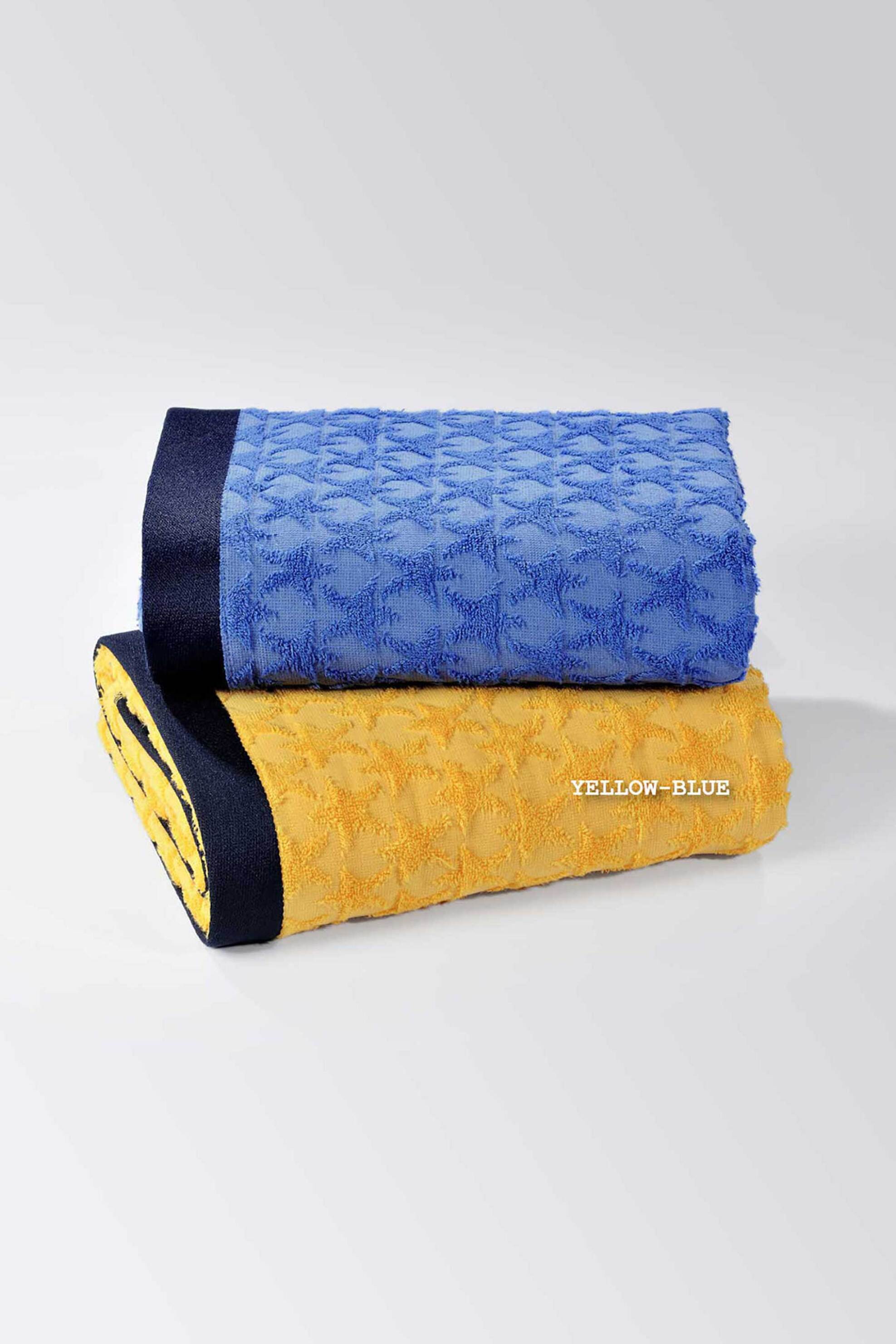 DOWN TOWN Home πετσέτα θαλάσσης με ανάγλυφο σχέδιο "Stars Yellow/Blue" 90 x 180 cm - 72-4943