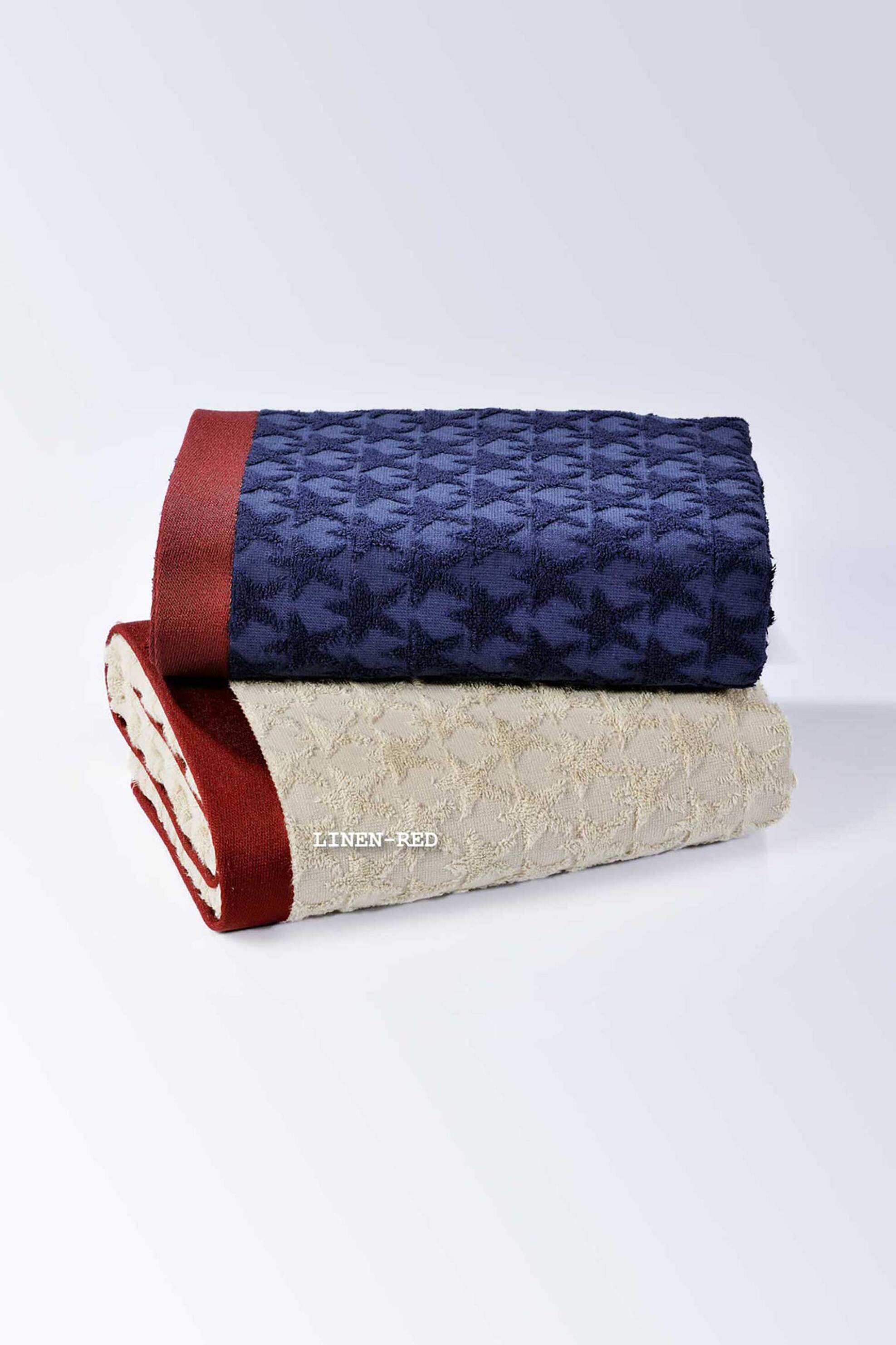 DOWN TOWN Home πετσέτα θαλάσσης με ανάγλυφο σχέδιο "Stars Linen/Red" 90 x 180 cm - 72-4946