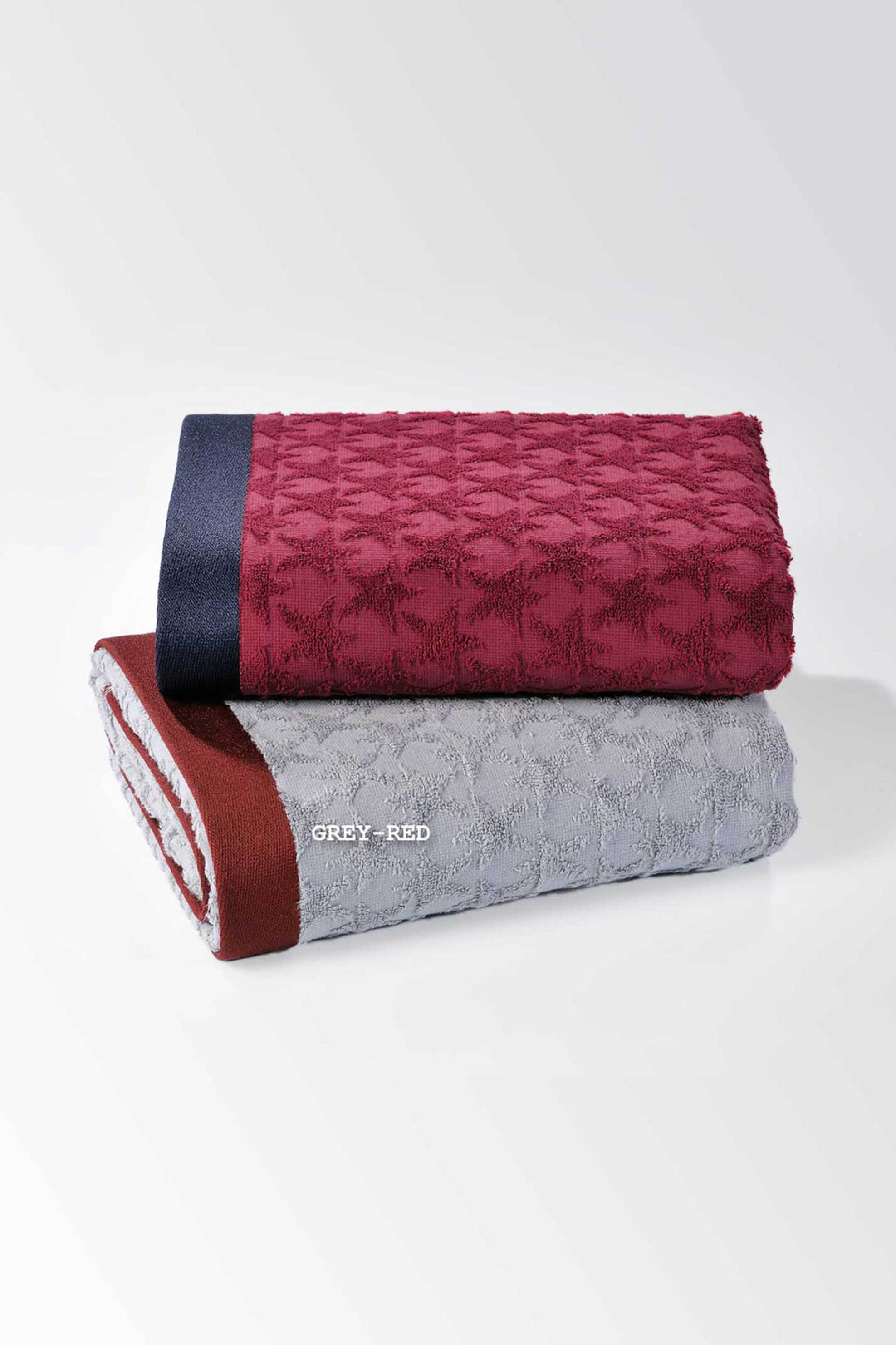 DOWN TOWN Home πετσέτα θαλάσσης με ανάγλυφο σχέδιο "Stars Grey/Red" 90 x 180 cm - 72-4948