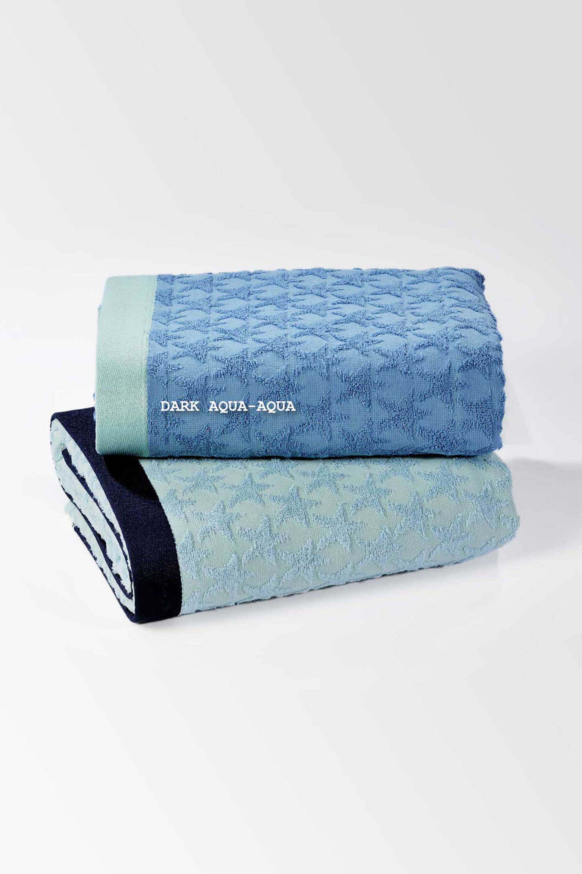 DOWN TOWN Home πετσέτα θαλάσσης με ανάγλυφο σχέδιο "Stars Dark Aqua/Aqua" 90 x 180 cm - 72-4950