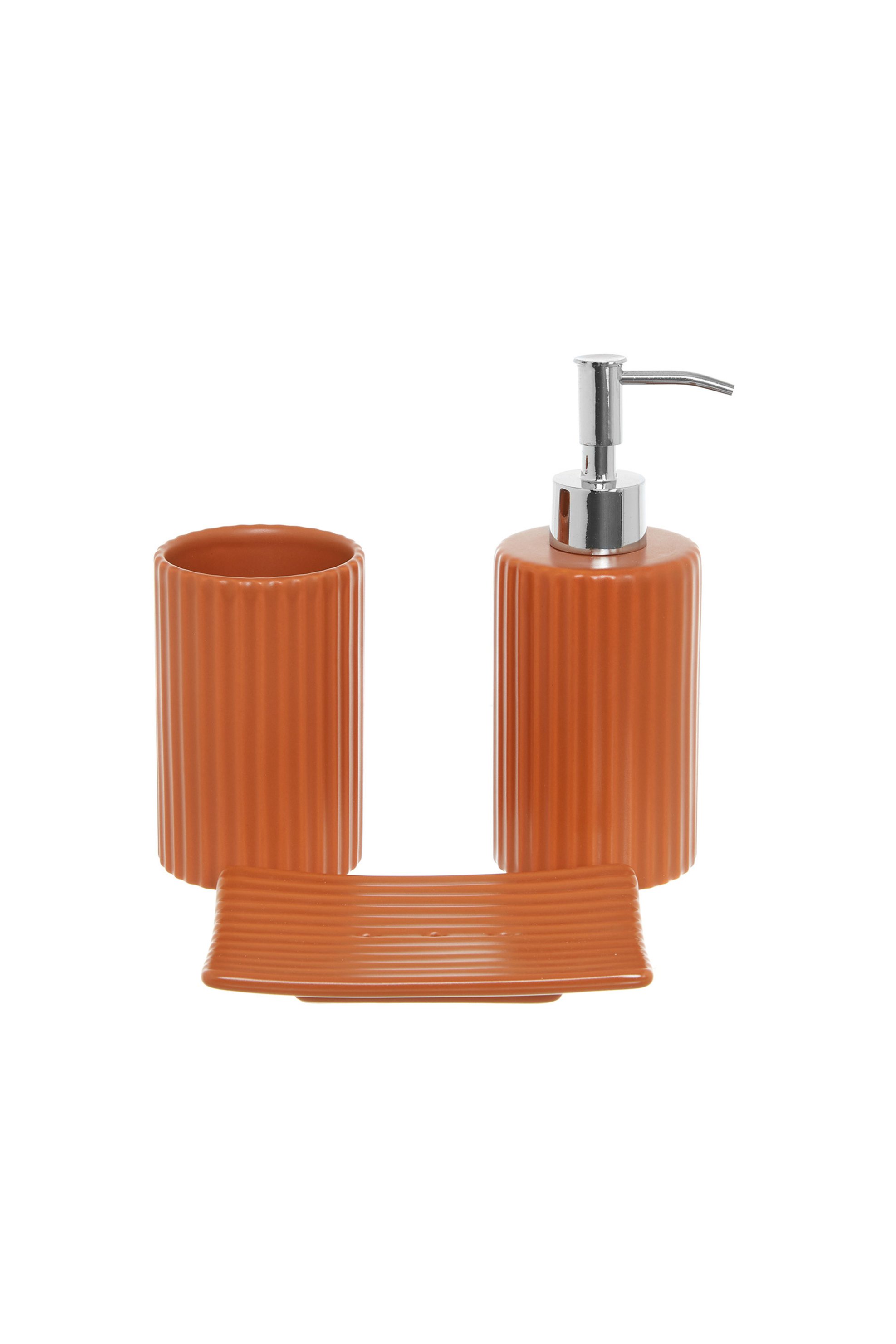 Coincasa κεραμικό δοχείο κρεμοσάπουνου με ανάγλυφο ριγέ σχέδιο 17 x 7 cm - 007218579 Πορτοκαλί φωτογραφία