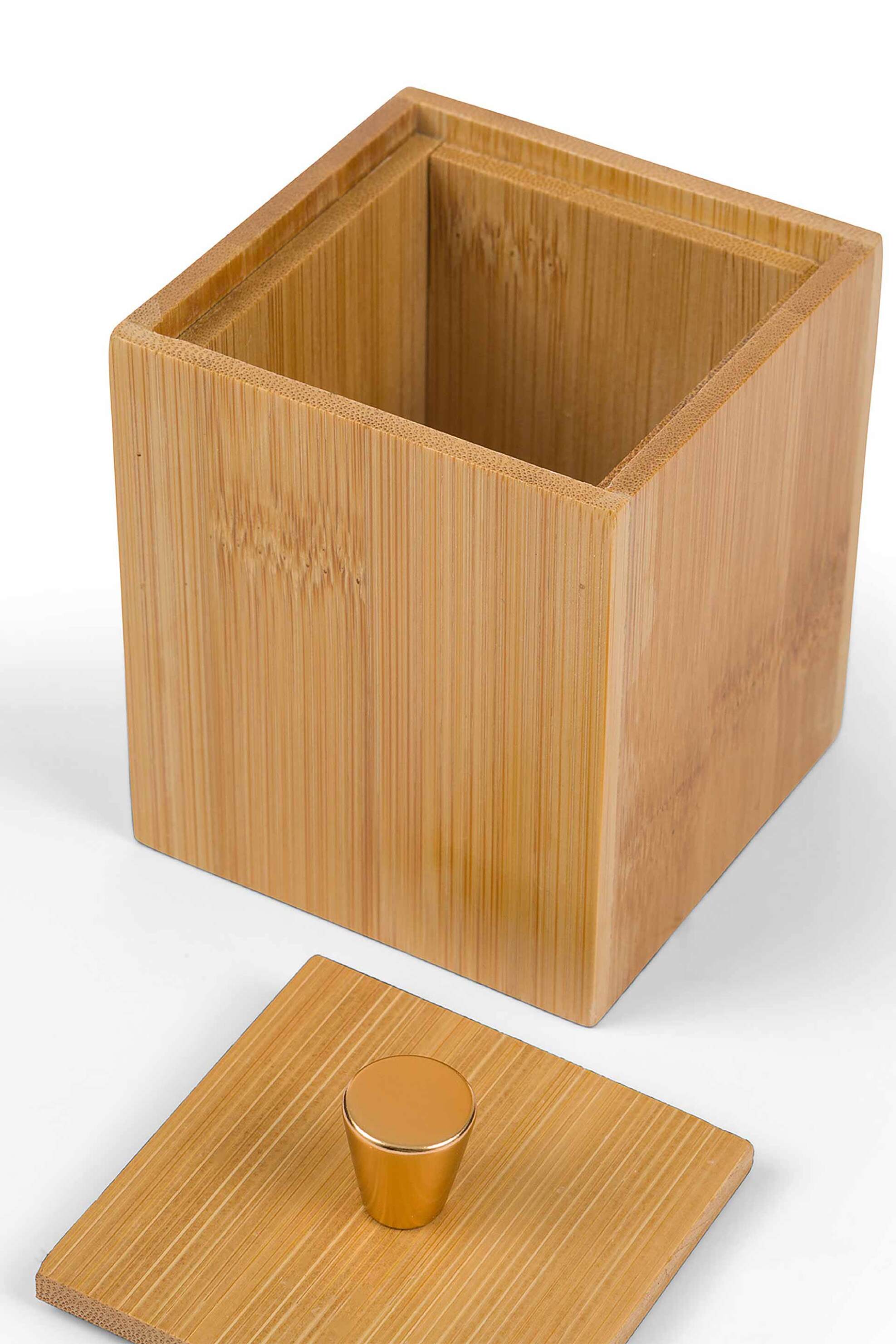Coincasa δοχείο αποθήκευσης με καπάκι από ξύλο bamboo 10 x 7 x 7 cm - 007357078 Καφέ Ανοιχτό φωτογραφία