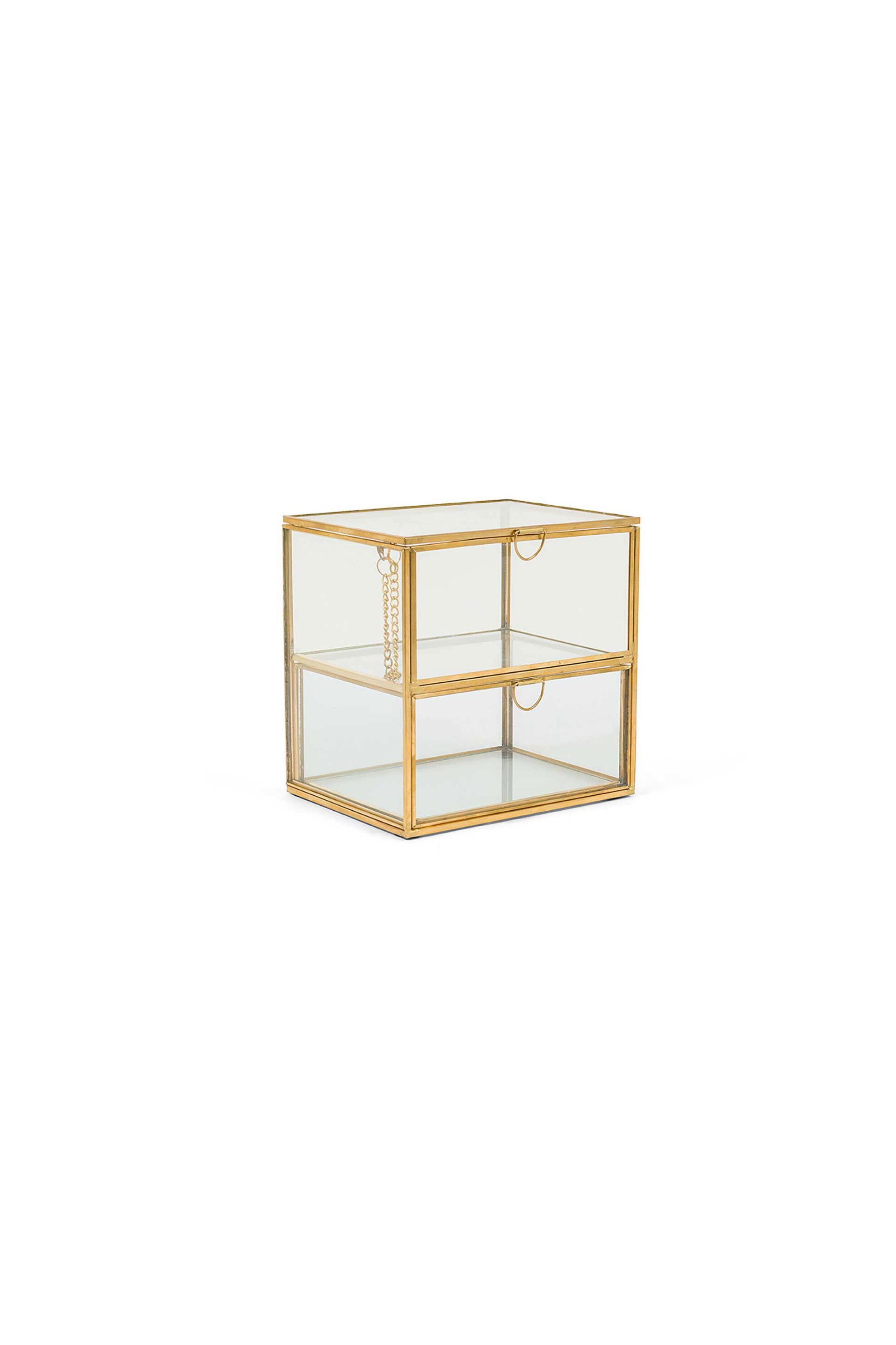 Coincasa γυάλινη κοσμηματοθήκη δύο επιπέδων συρτάρια και χρυσό περίγραμμα 15 x 15 cm - 007404923 Διάφανο