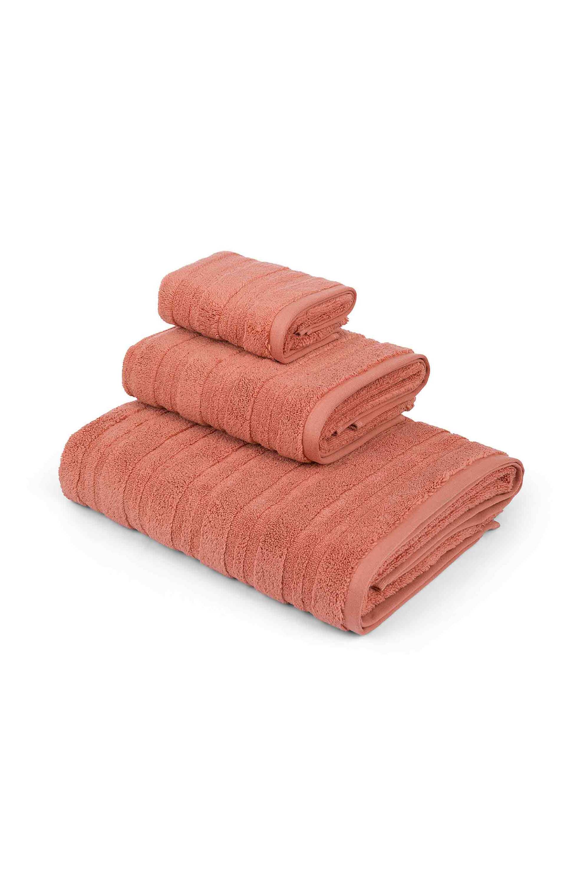 Coincasa πετσέτα σώματος μονόχρωμη με ανάγλυφες ρίγες 150 x 90 cm - 007358600 Ροδακινί φωτογραφία