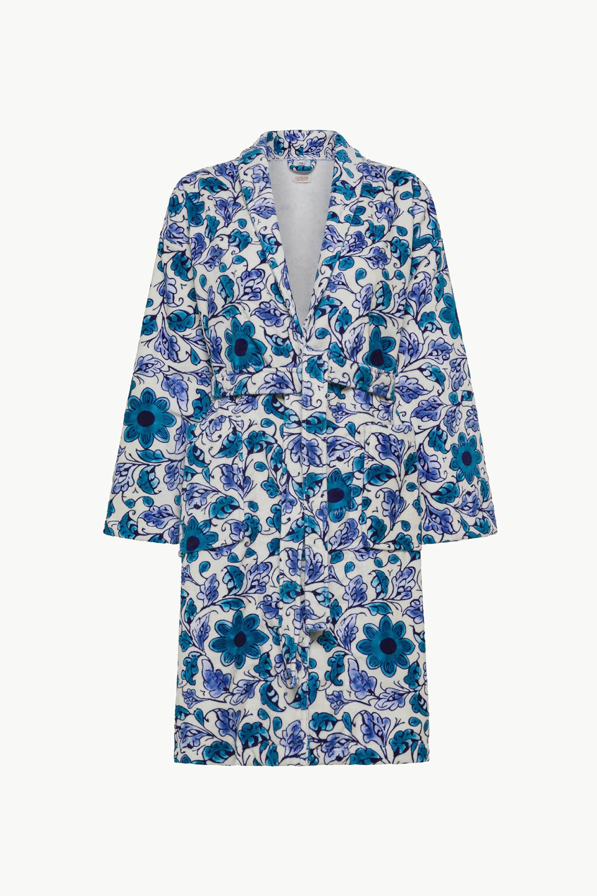 Coincasa unisex ρόμπα εμπριμέ με floral print S/M - 007490219 Λευκό - Μπλε