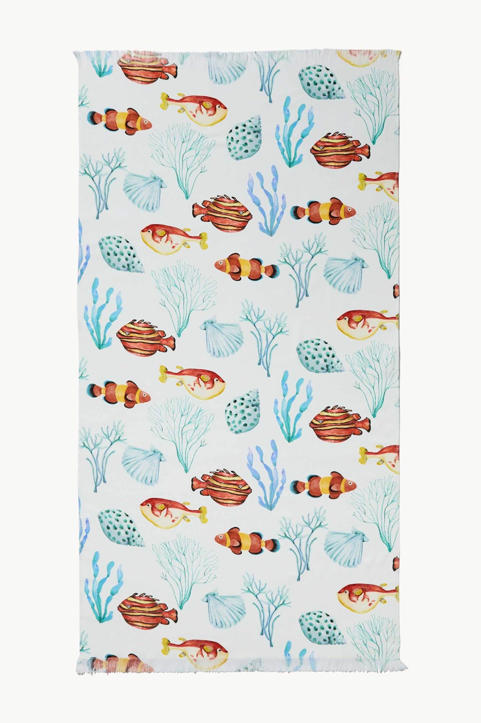 Coincasa unisex πετσέτα θαλάσσης με fish print 90 x 170 cm - 006816292 Λευκό