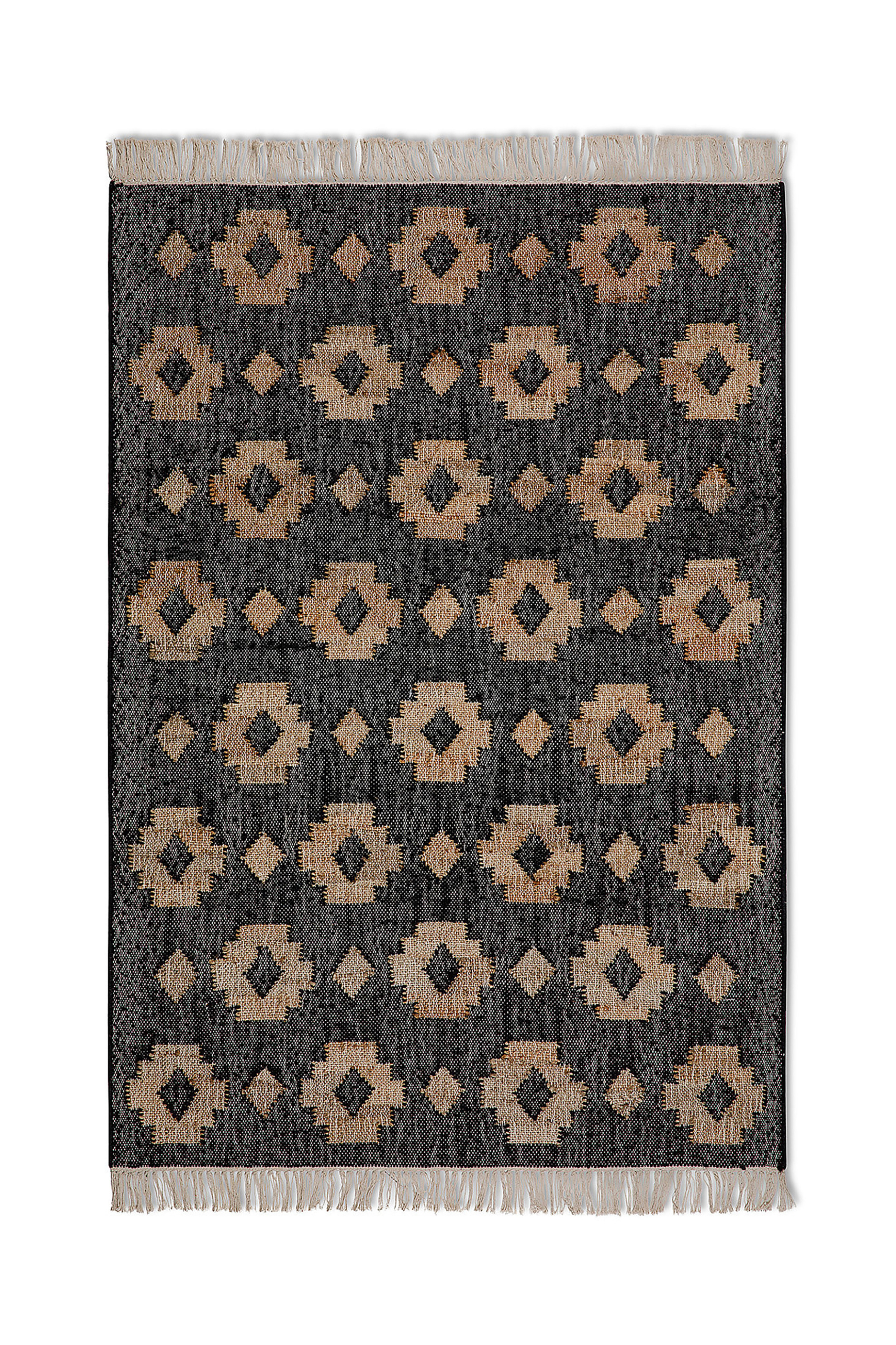 Coincasa χαλί από yute με γεωμετρικό μοτίβο και ξέφτια στο τελείωμα 180 x 120 cm - 007249730 Μαύρο