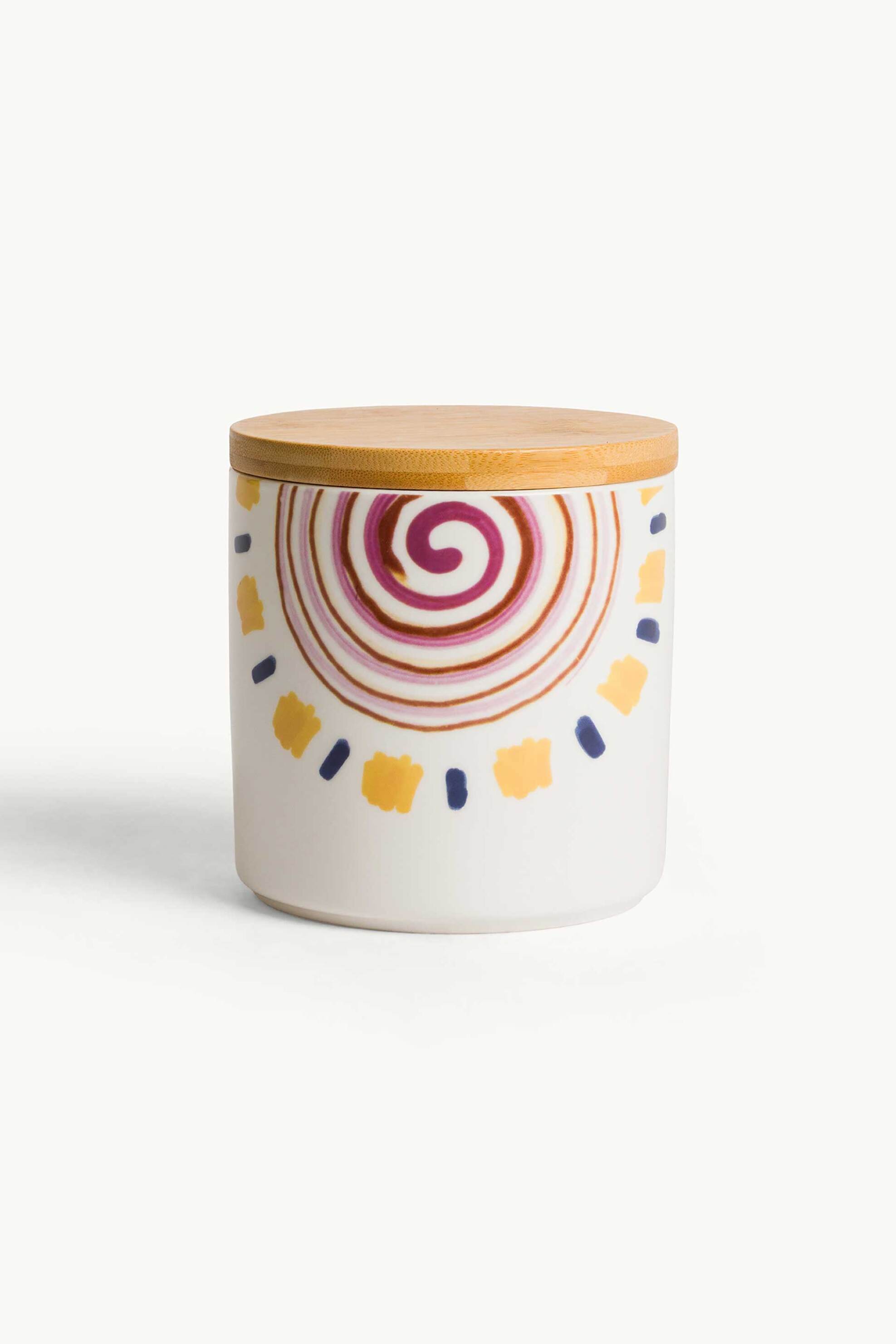 Coincasa πορσελάνινο βάζο με καπάκι από bamboo 12 cm - 007493171 Λευκό