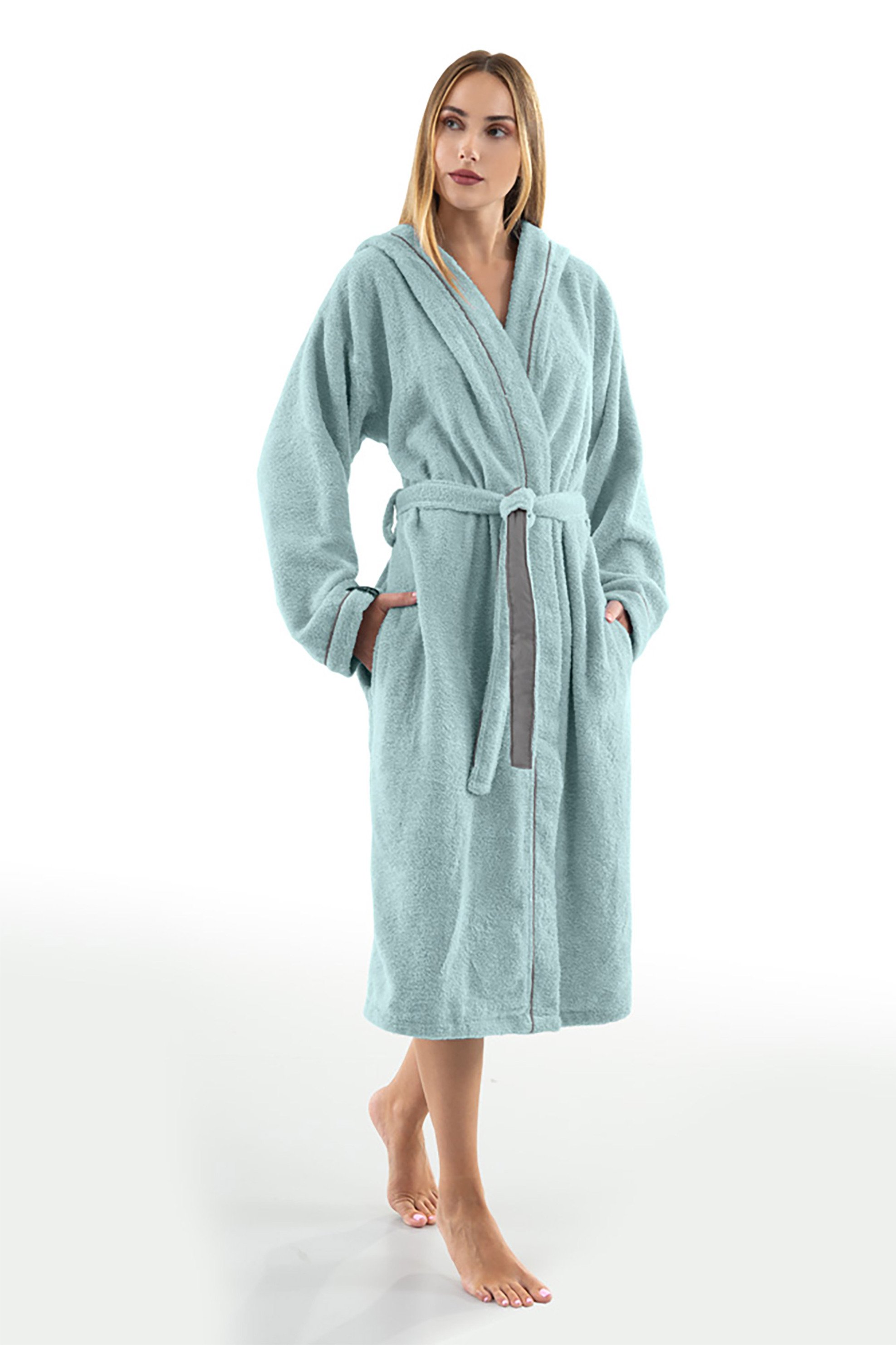 Guy Laroche μπουρνούζι βαμβακερό με κουκούλα και ζώνη στη μέση "Casual Sky" (L) - 1131092222031