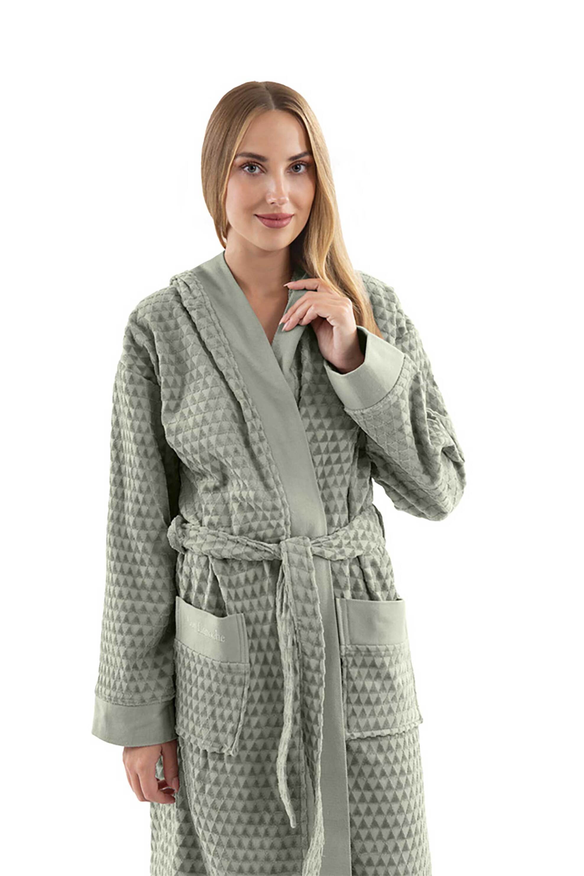 GUY LAROCHE Guy Laroche γυναικείο βαμβακερό μπουρνούζι με ανάγλυφο γεωμετρικό σχέδιο "Tokyo khaki" (L) - 1131090212310