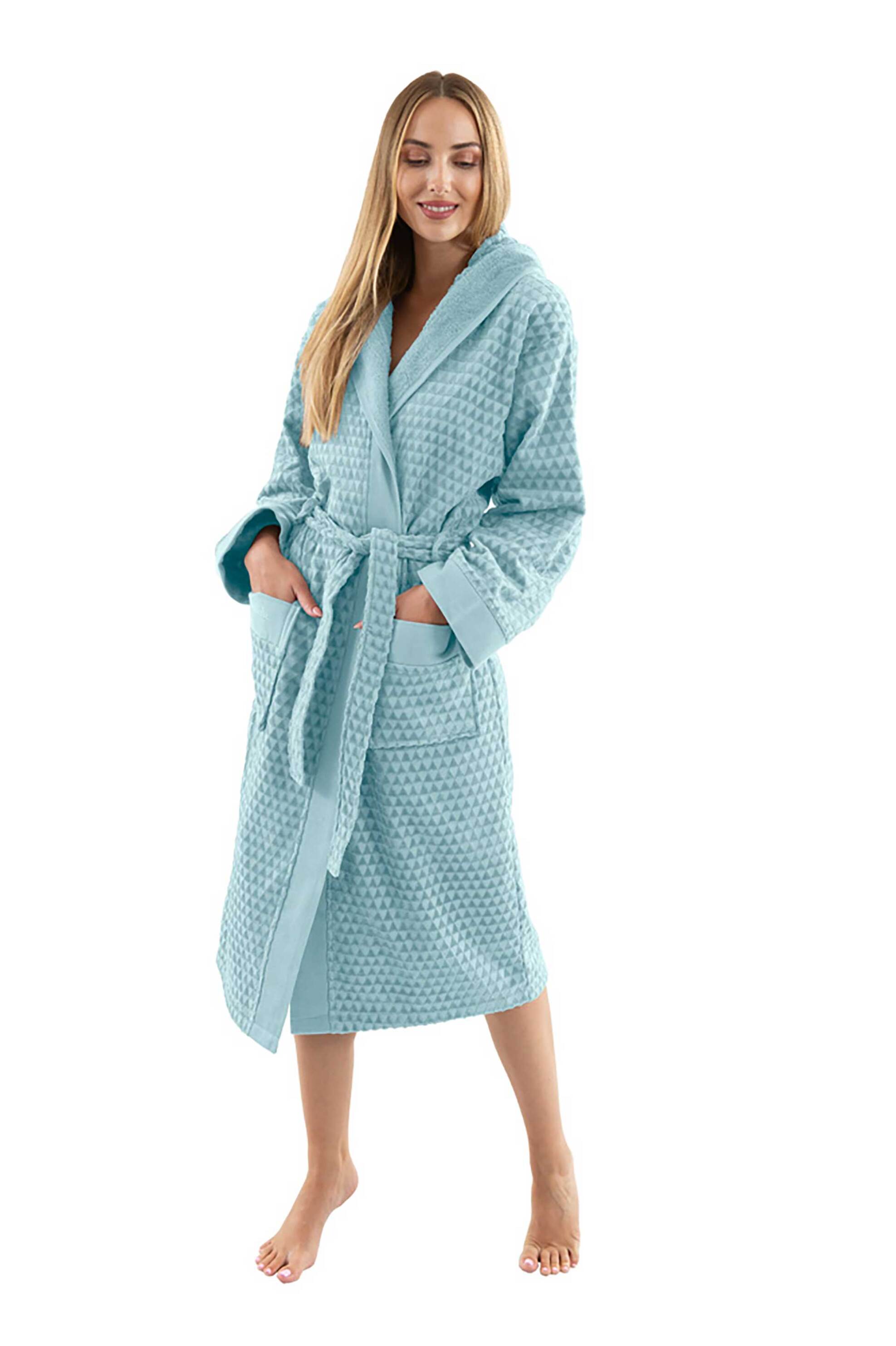 Guy Laroche γυναικείο βαμβακερό μπουρνούζι με ανάγλυφο γεωμετρικό σχέδιο "Tokyo aqua" (L) - 1131090212313