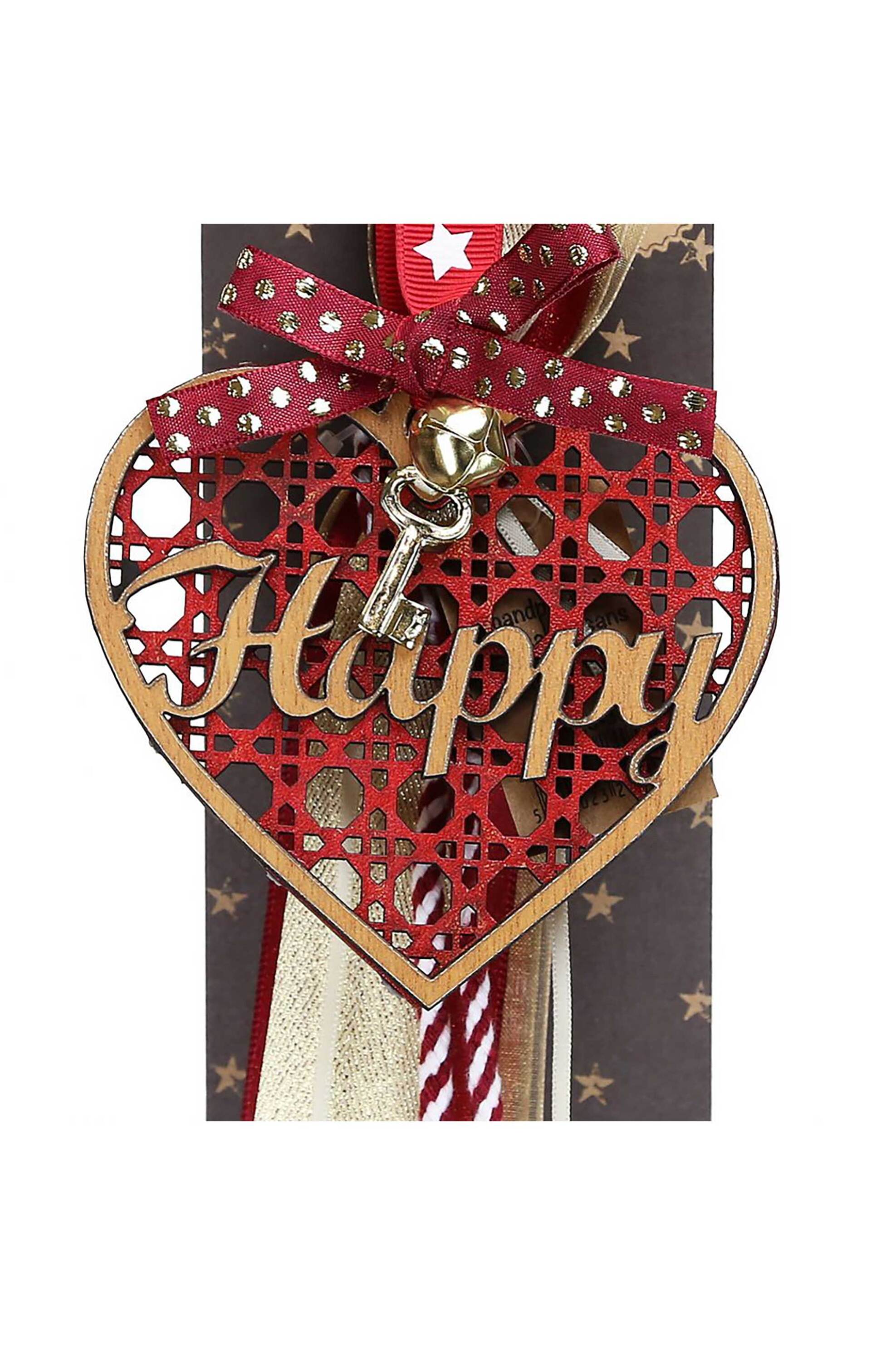 Synchronia χριστουγεννιάτικο γούρι ξύλινο στολίδι-Καρδιά Happy 30x19 cm - LU23057C φωτογραφία