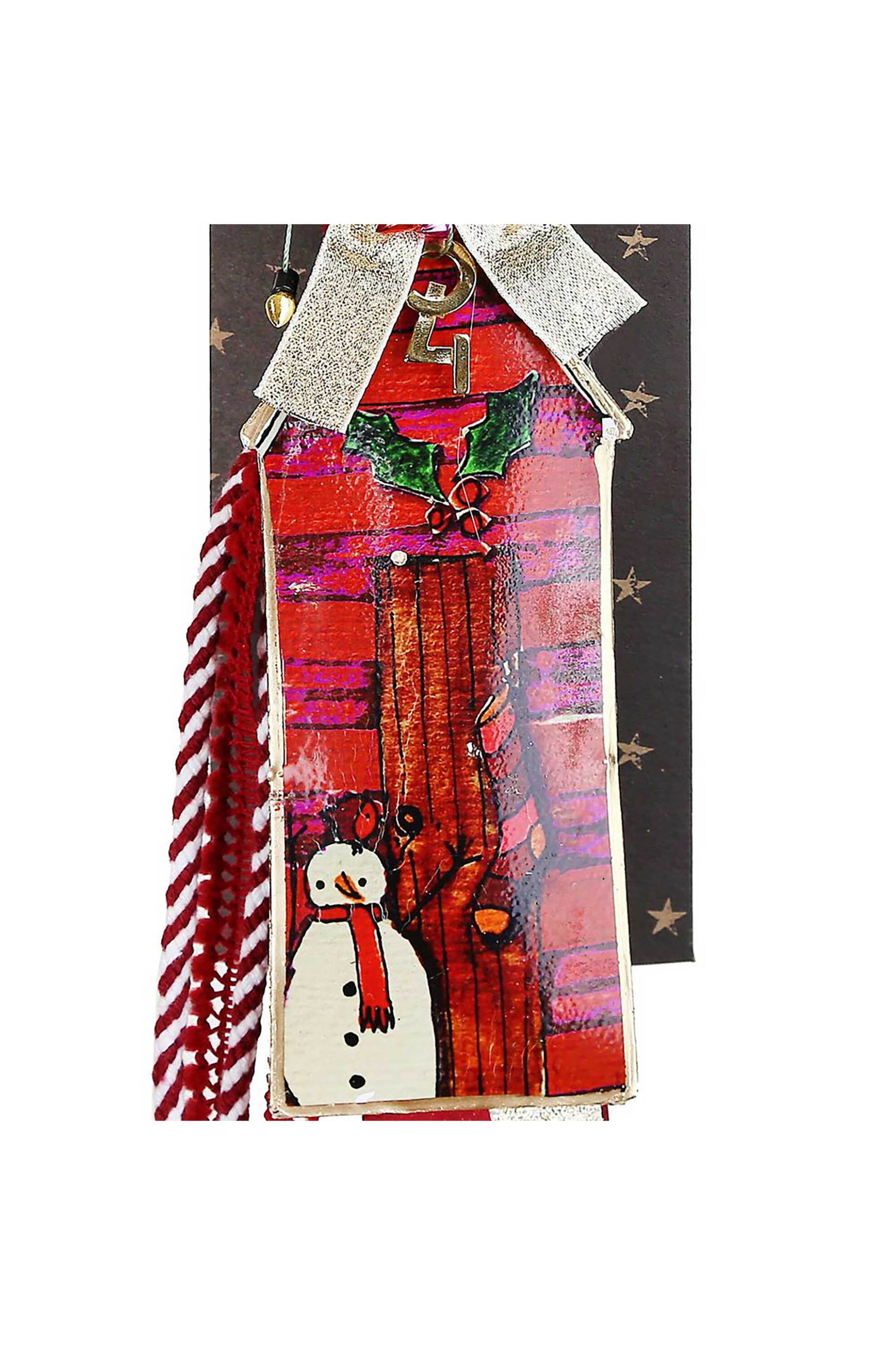 Synchronia χριστουγεννιάτικο γούρι σπίτι με χιονάνθρωπο-κόκκινο από μέταλλο 30x19 cm - LU23024B φωτογραφία