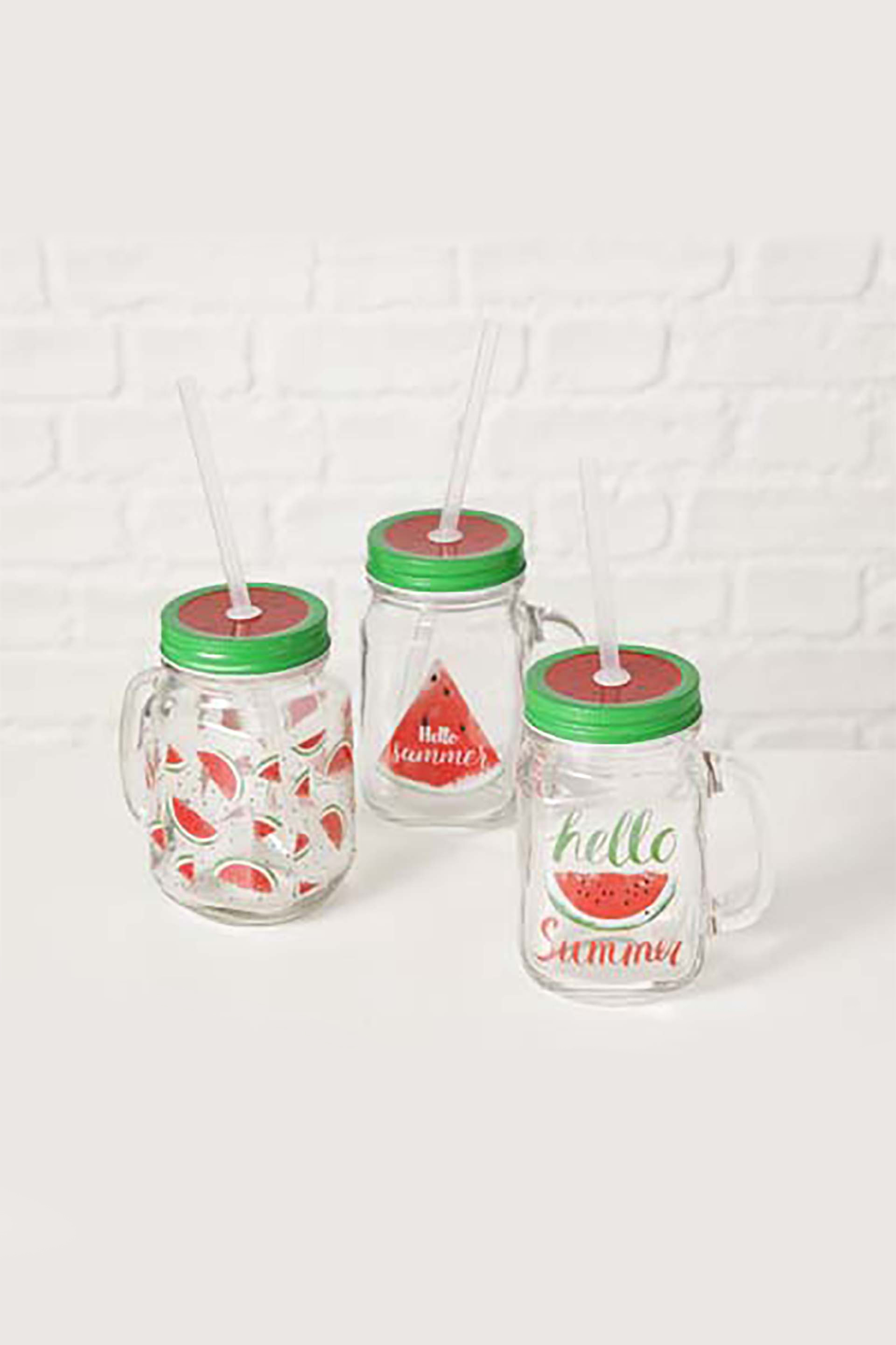 DOMUS HOMUS γυάλινη κούπα με καλαμάκι και watermelon print 13 cm - 20-88-205