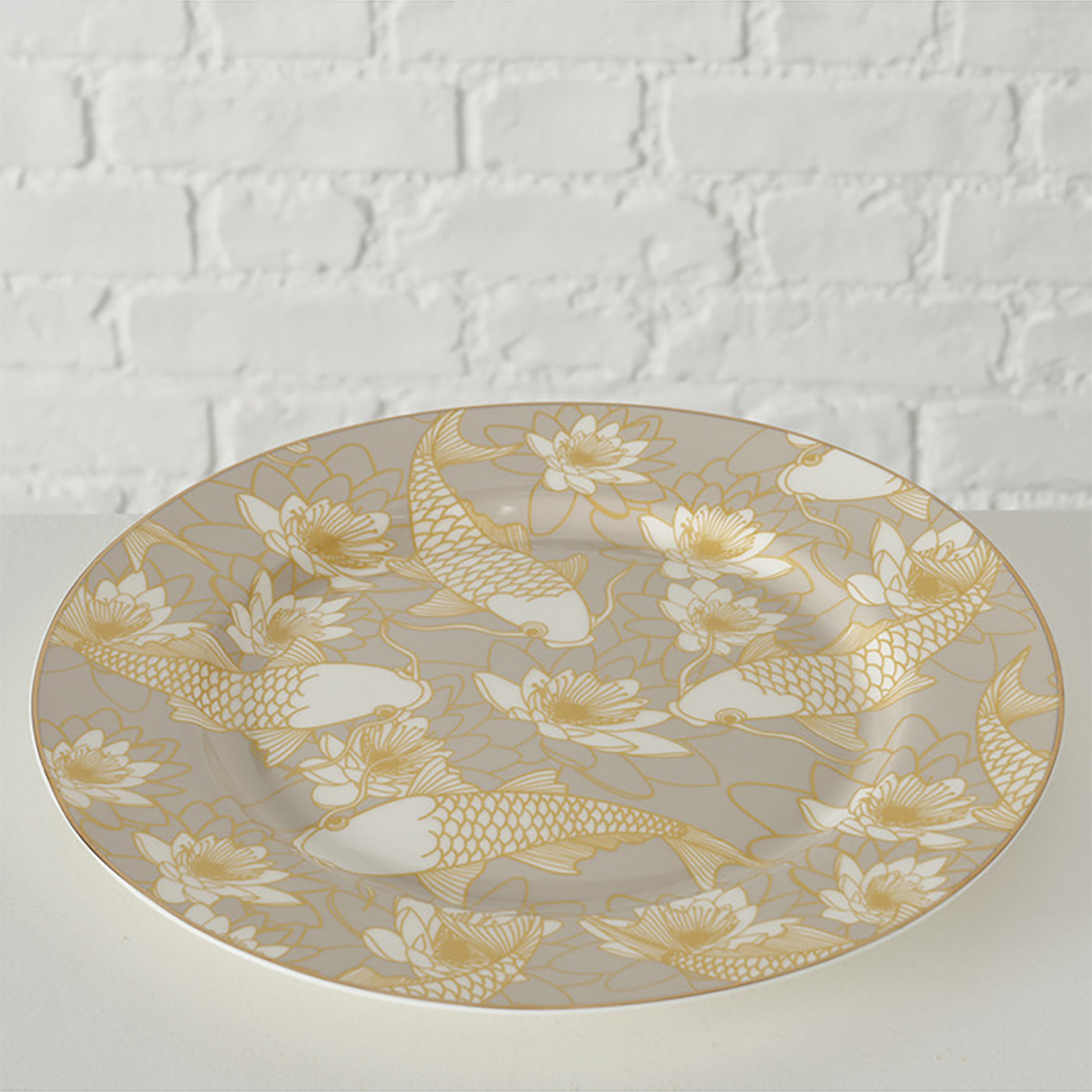 Domus Homus Πορσελάνινο Πιάτο Φαγητού με All-Over Fish Print New Bone 26 5 CM - 20-96-901