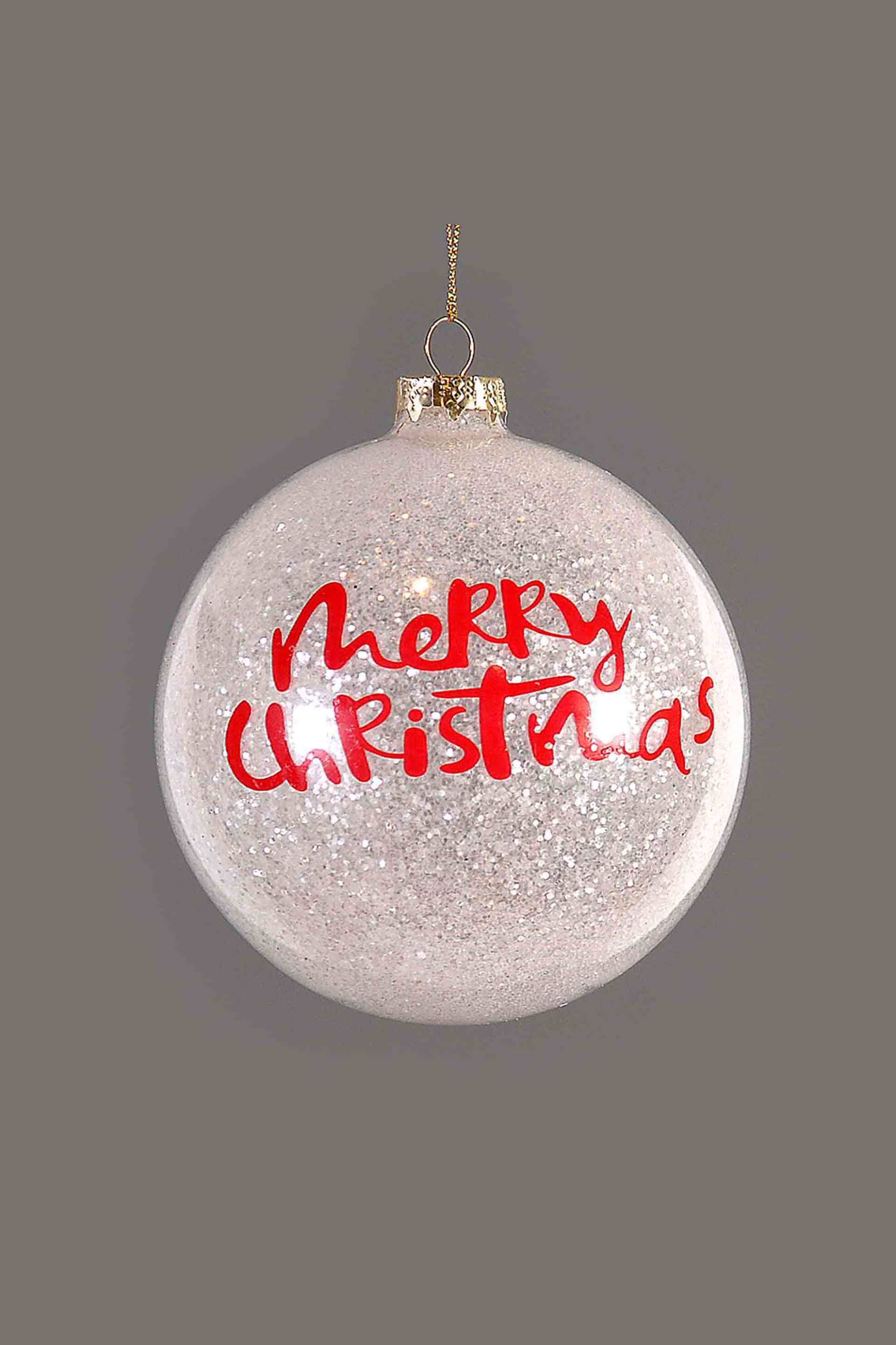 DOMUS HOMUS DOMUS HOMUS χριστουγεννιάτικη μπάλα γυάλινη διάφανη με Merry Christmas print 12 cm - 20-07-339