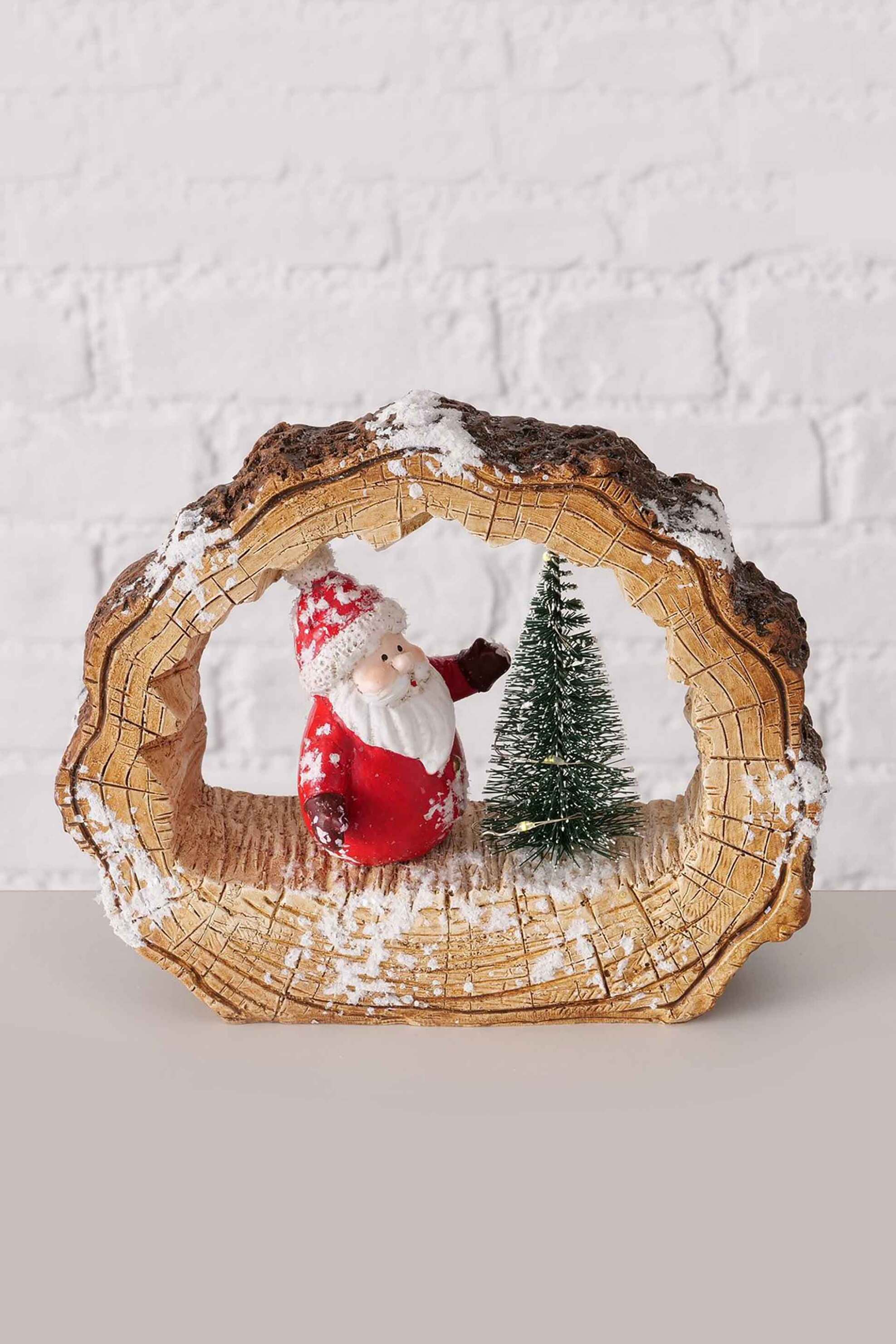 DOMUS HOMUS DOMUS HOMUS χριστουγεννιάτικο διακοσμητικό από πολυρητίνη Άγιος Βασίλης σε κορμό ξύλου 20 x 5,5 x 17,5 cm - 20-23-534