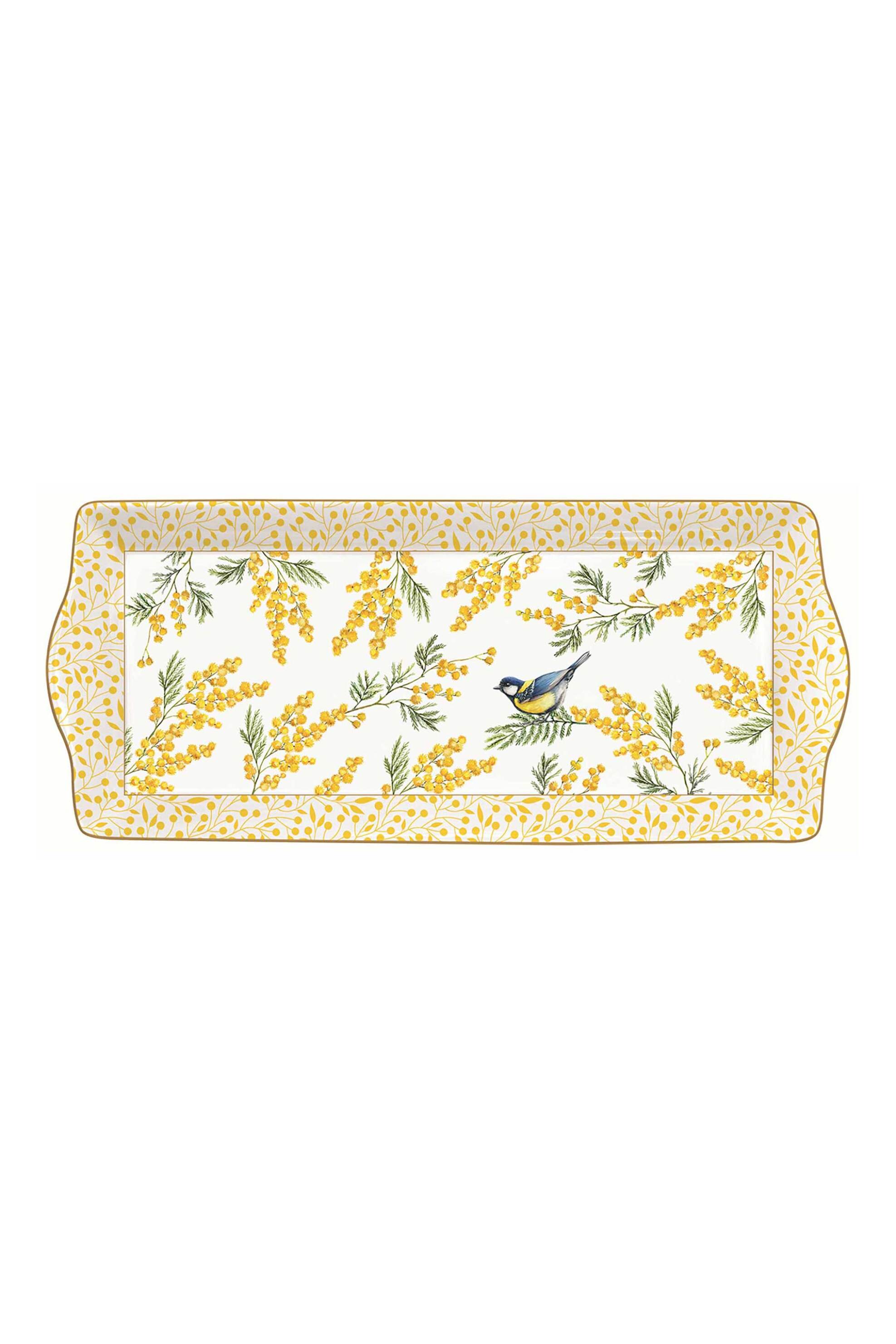 Home > ΚΟΥΖΙΝΑ > Είδη Σερβιρίσματος DOMUS HOMUS πορσελάνινη πιατέλα σερβιρίσματος με κίτρινα λουλούδια και μπλε πουλί "Mimosa" 35 x 15 cm - 20-07-219