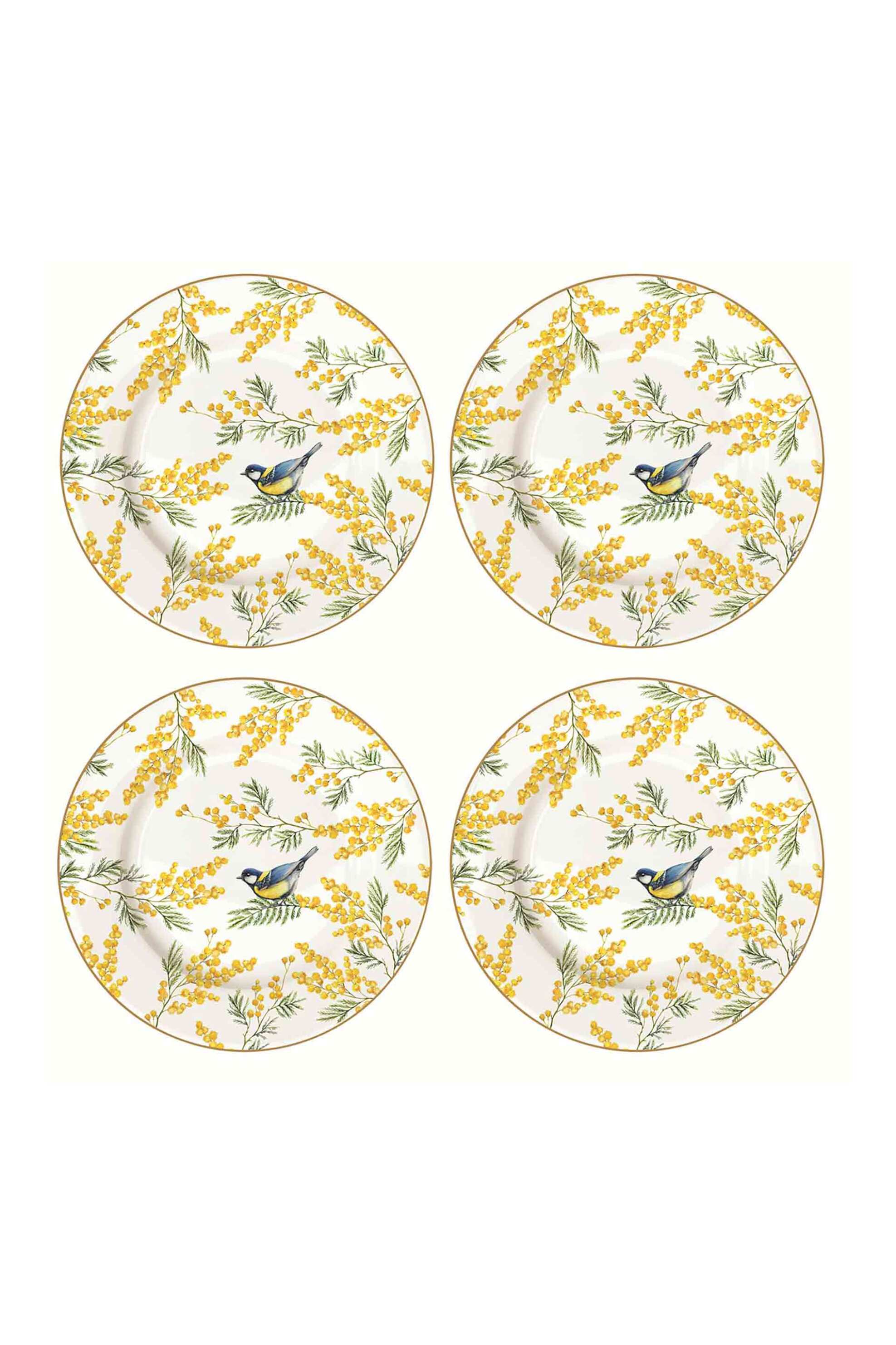 Home > ΚΟΥΖΙΝΑ > Πιάτα & Σερβίτσια DOMUS HOMUS σετ πορσελάνινα πιάτα γλυκού με κίτρινα λουλούδια και μπλε πουλί "Mimosa" 19 cm (4 τεμάχια) - 20-07-228