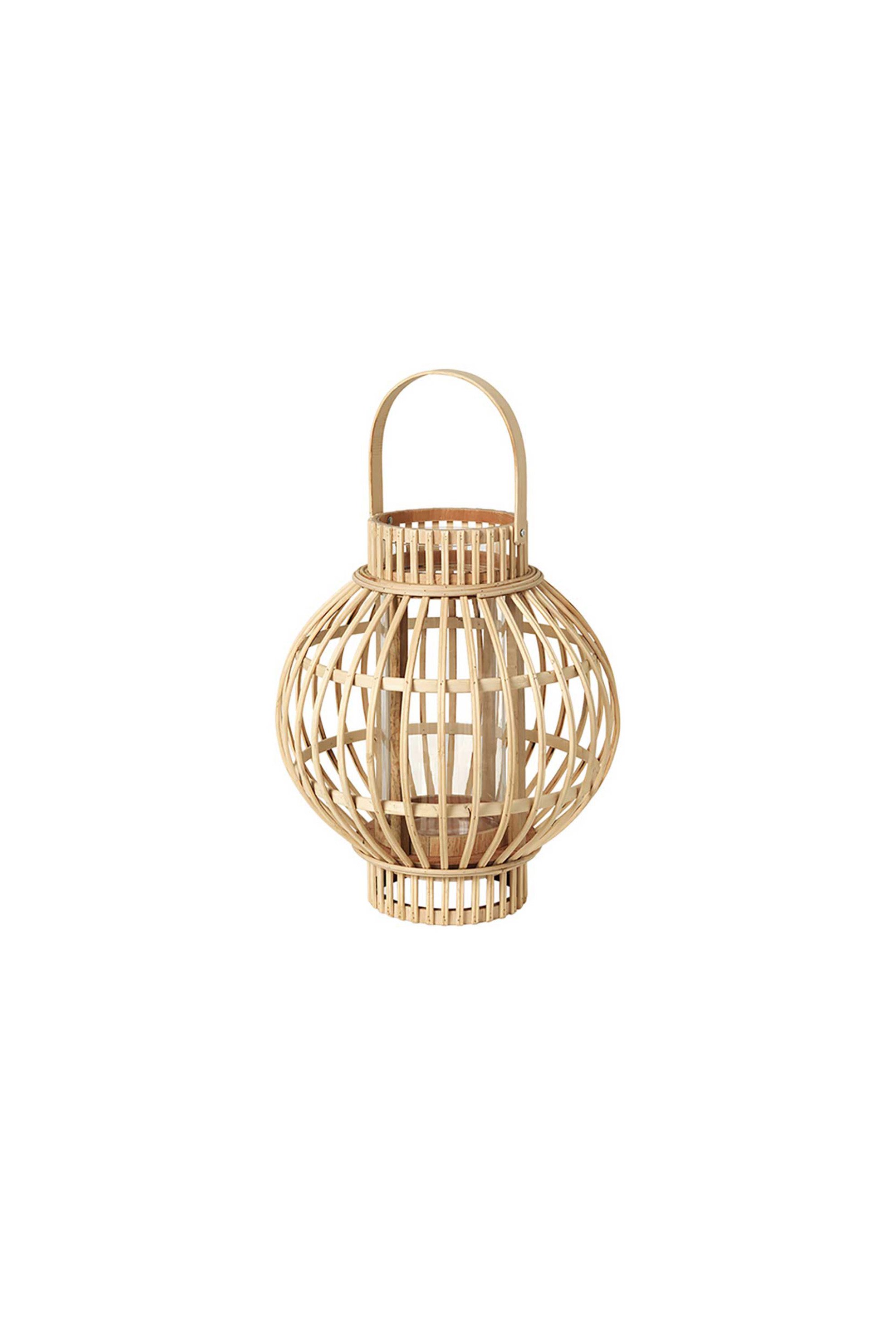 BROSTE COPENHAGEN Broste Copenhagen διακοσμητικό φανάρι από bamboo με γυάλινο κηροπήγιο "Globus" 27 x 30,5 cm - 10 x 22 cm - 14591033 Μπεζ