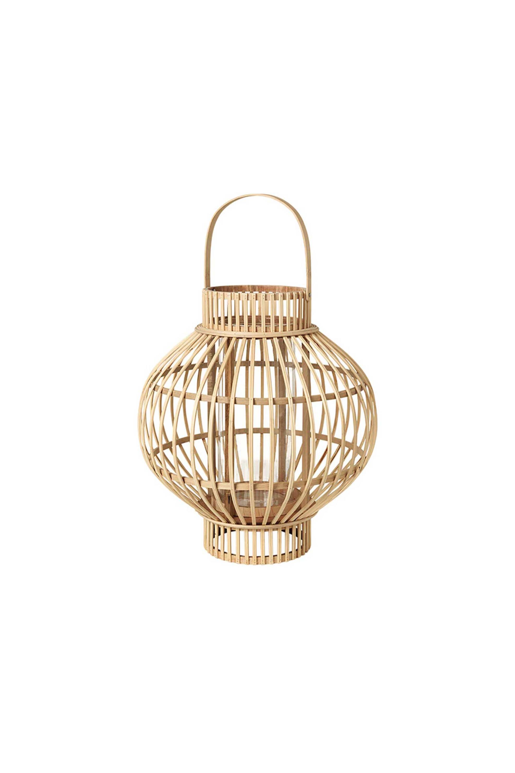 BROSTE COPENHAGEN Broste Copenhagen διακοσμητικό φανάρι από bamboo με γυάλινο κηροπήγιο "Globus" 36 x 40 cm - 12 x 28 cm - 14591034 Μπεζ