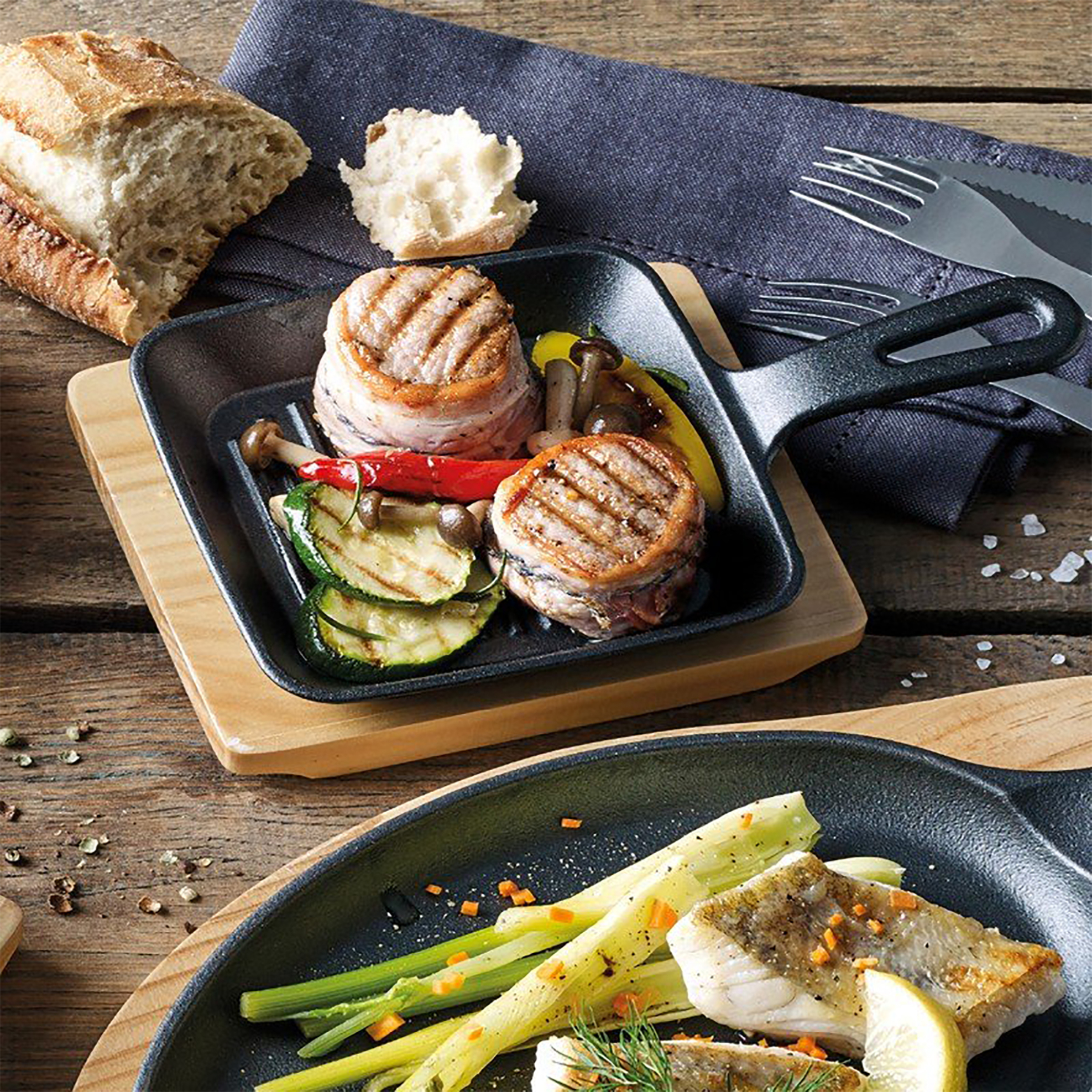 Küchenprofi γκριλιέρα μαντεμένια με ξύλινη βάση 23 x 13,5 x 5,5 cm - 0305001013 φωτογραφία