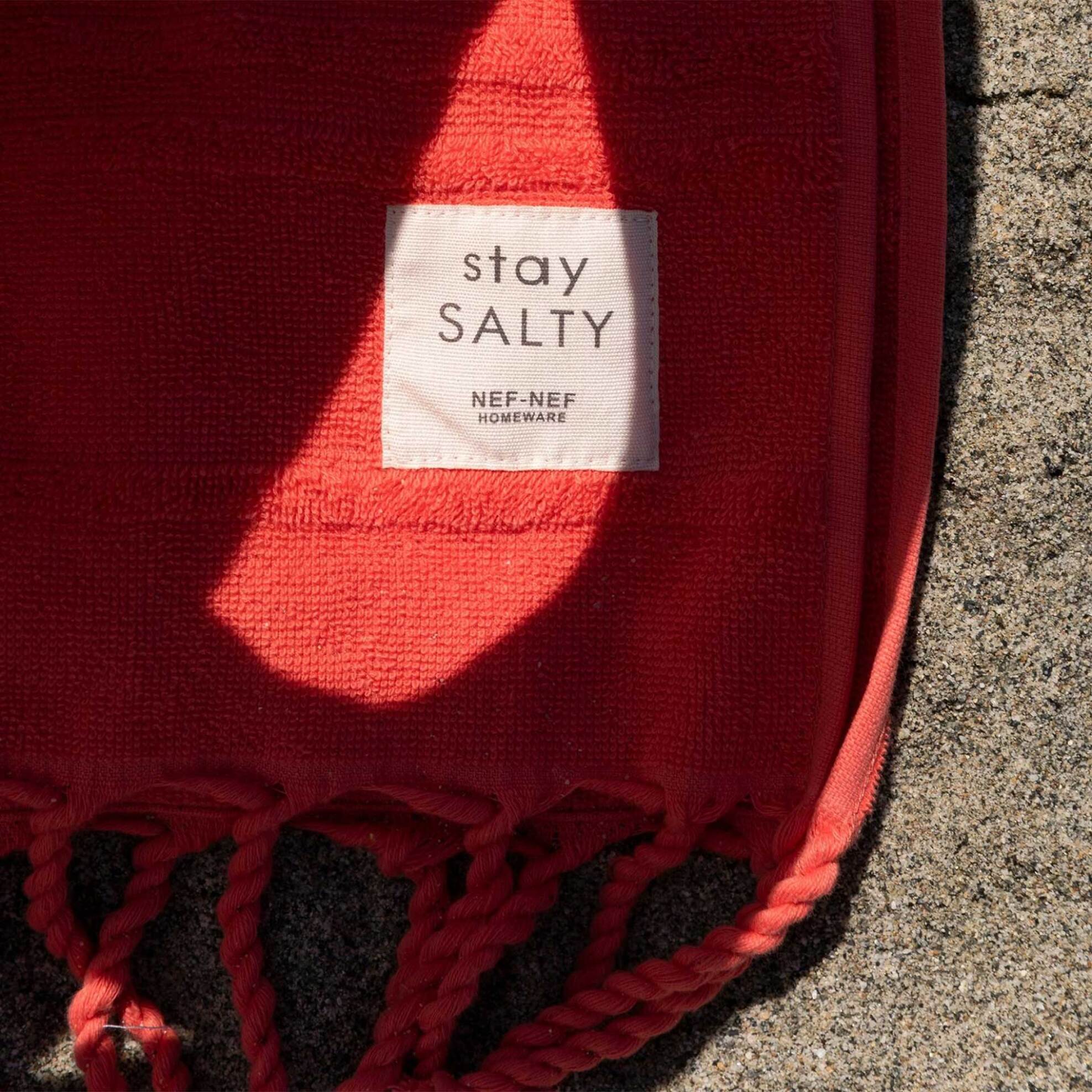 NEF-NEF γυναικεία πετσέτα θαλάσσης μονόχρωμη με ανάγλυφο σχέδιο και κρόσσια 80 x 160 cm "Expression 23" - 033058 Κοραλί φωτογραφία