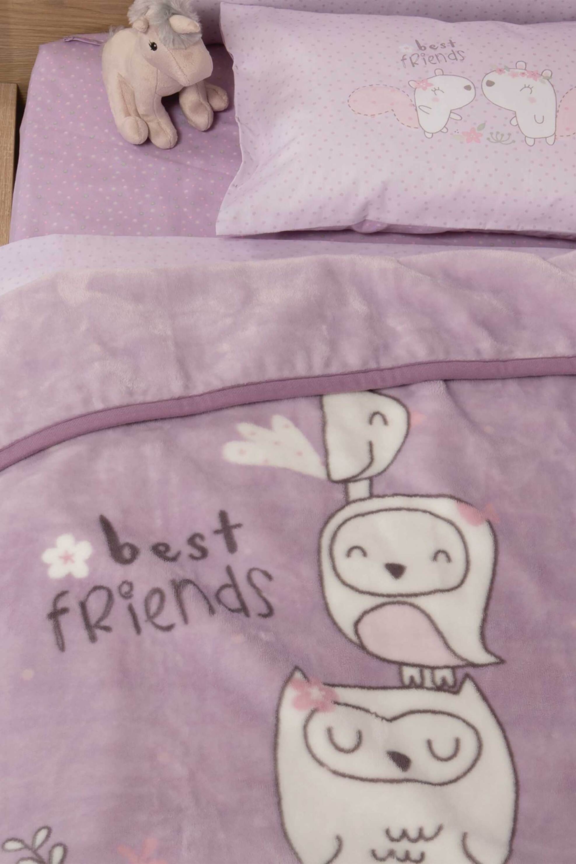 NEF-NEF βρεφική κουβέρτα αγκαλιάς fleece "Best Friends" 75 x 110 cm - 038139 Λιλά