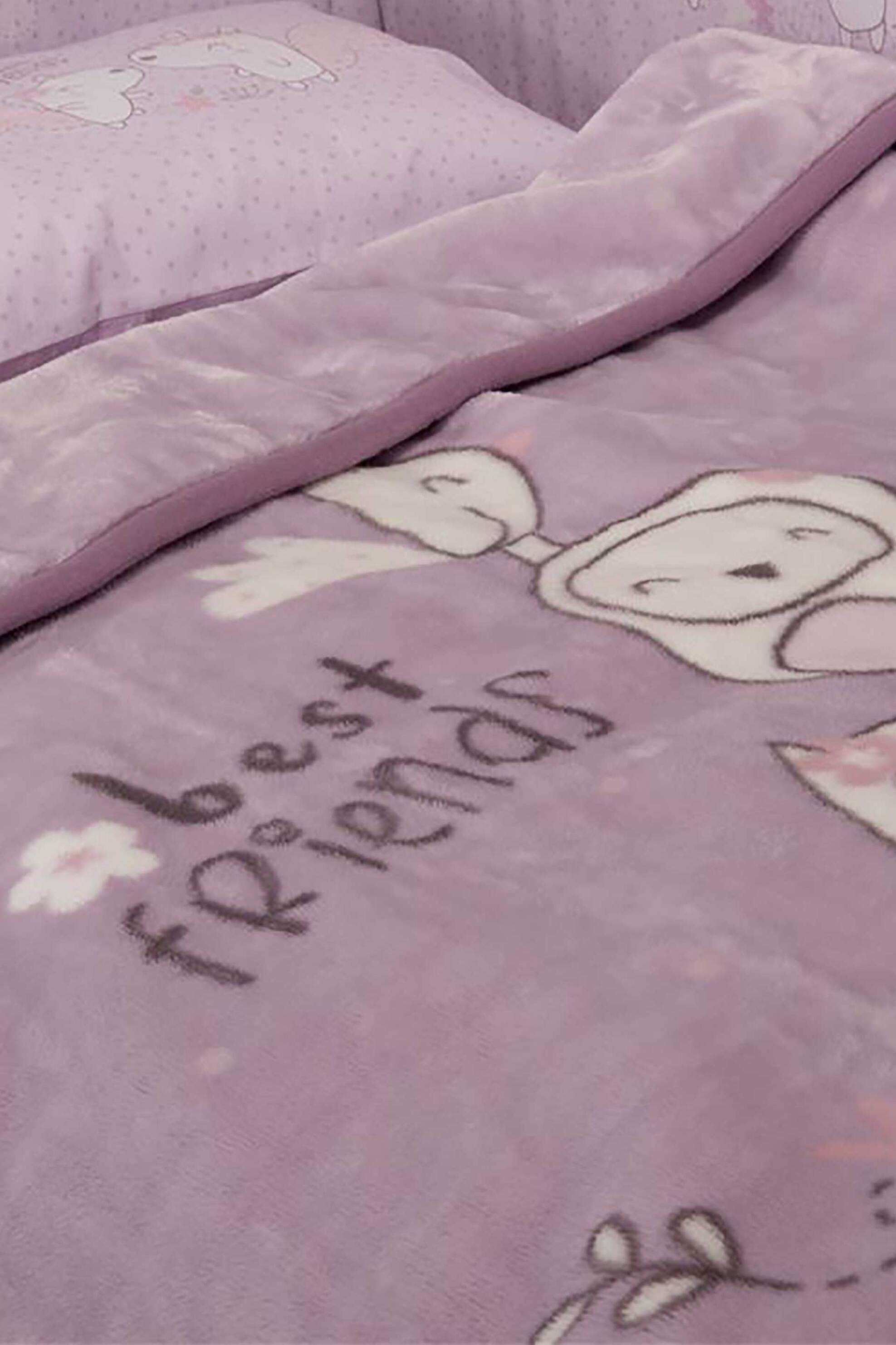 NEF-NEF βρεφική κουβέρτα κούνιας fleece "Best Friends" 100 x 140 cm - 038140 Λιλά
