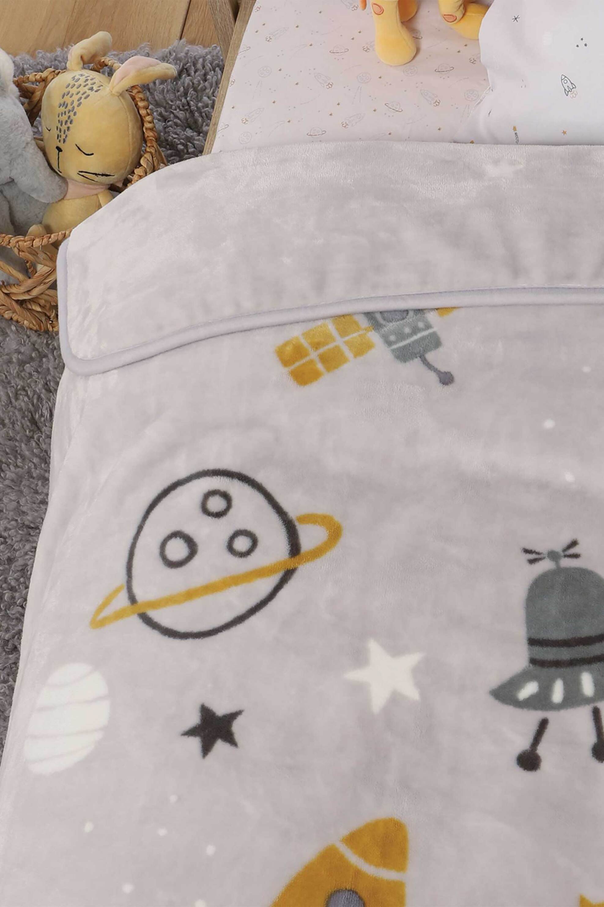 NEF-NEF βρεφική κουβέρτα αγκαλιάς fleece "My Universe" 75 x 100 cm - 038143 Γκρι Ανοιχτό