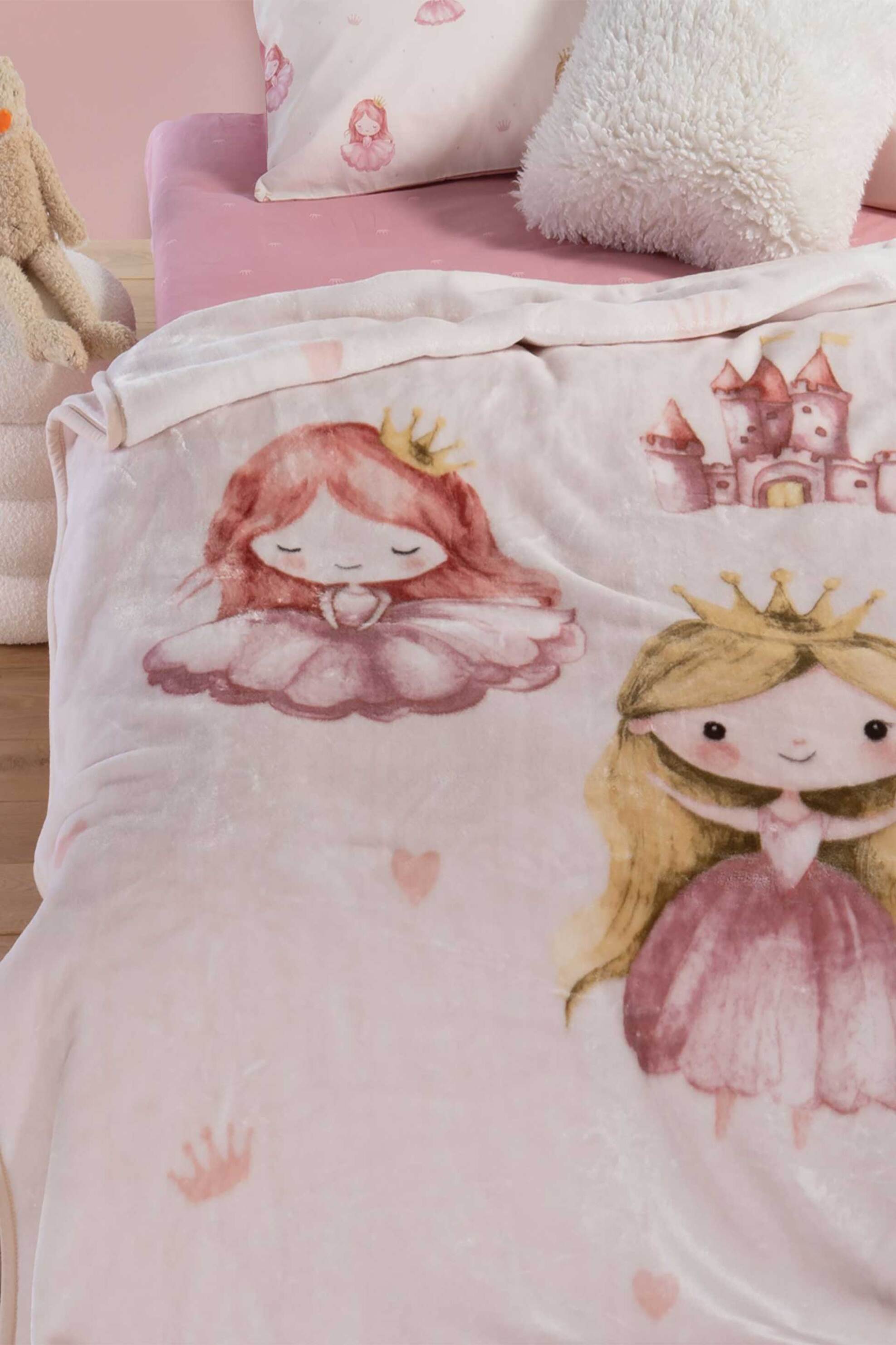 NEF-NEF παιδική κουβέρτα μονή fleece "Our Princess" 160 x 220 cm - 038145 Ροζ