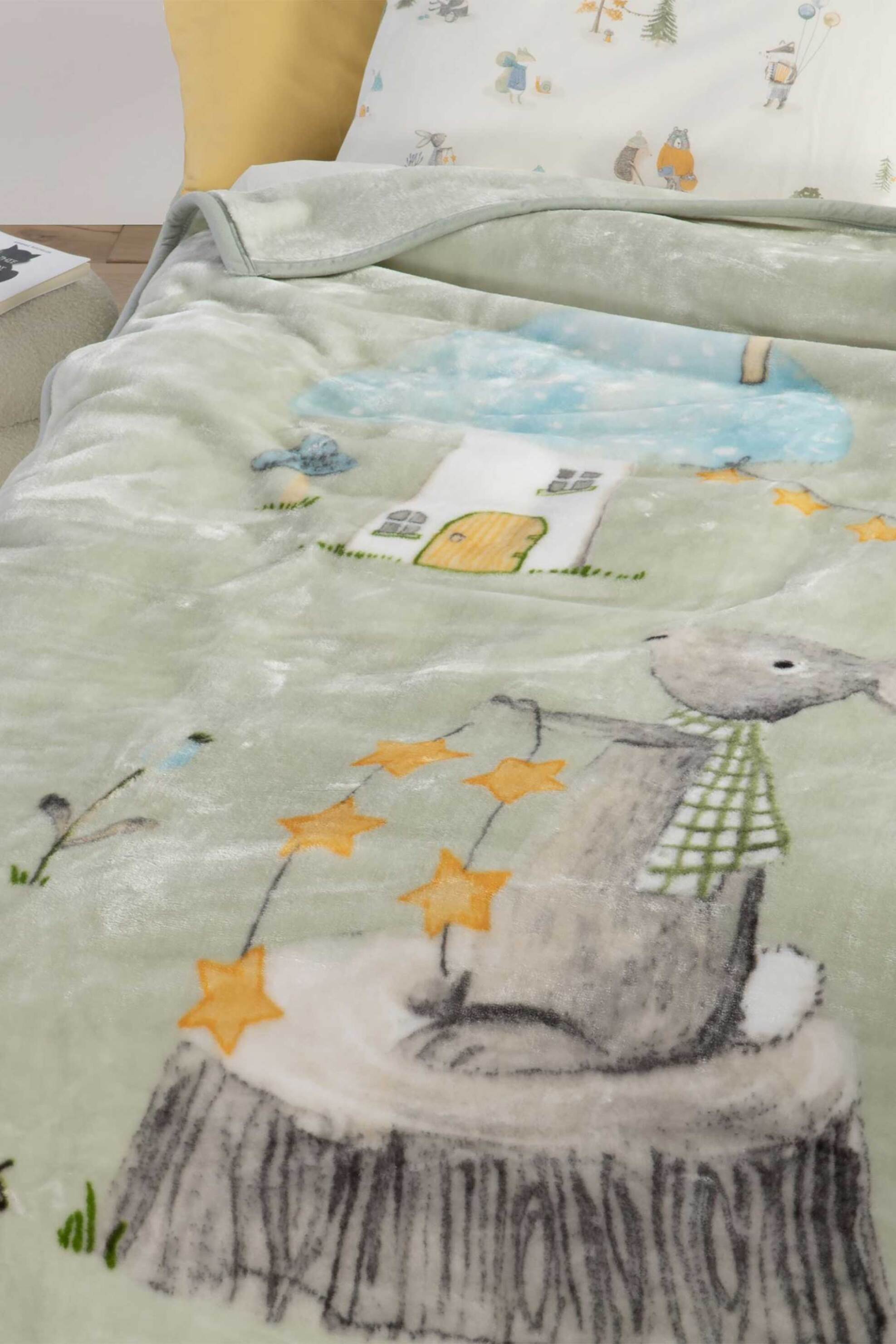 NEF-NEF παιδική κουβέρτα μονή fleece "Woodland Party" 160 x 220 cm - 038148 Βεραμάν