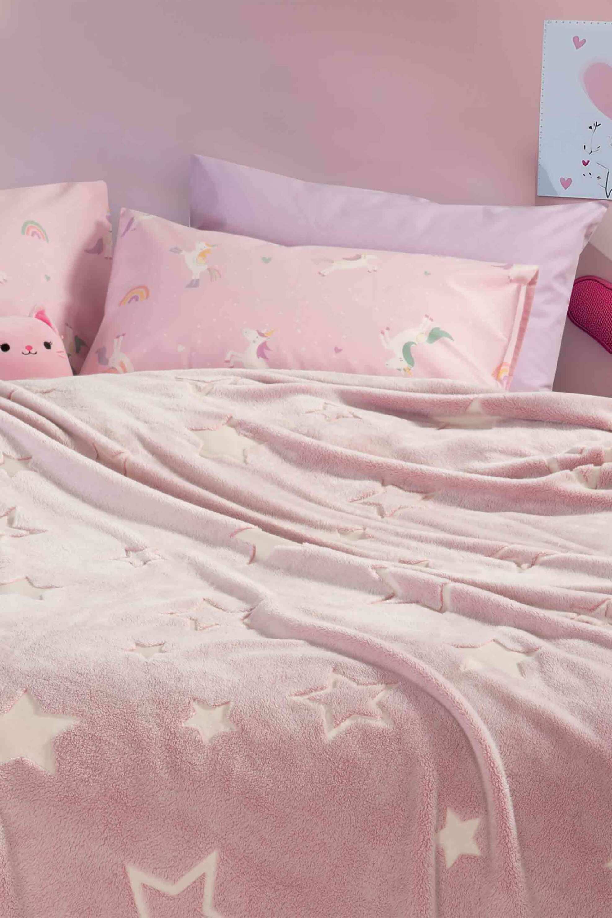 NEF-NEF παιδική κουβέρτα μονή fleece "Starlight" 160 x 220 cm - 038420 Ροζ