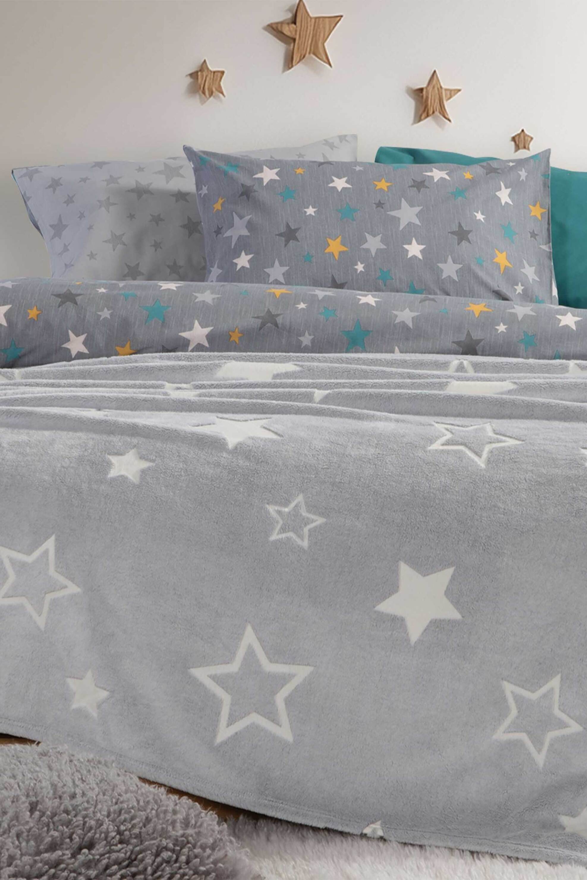 NEF-NEF παιδική κουβέρτα μονή fleece "Starlight" 160 x 220 cm - 038420 Γκρι