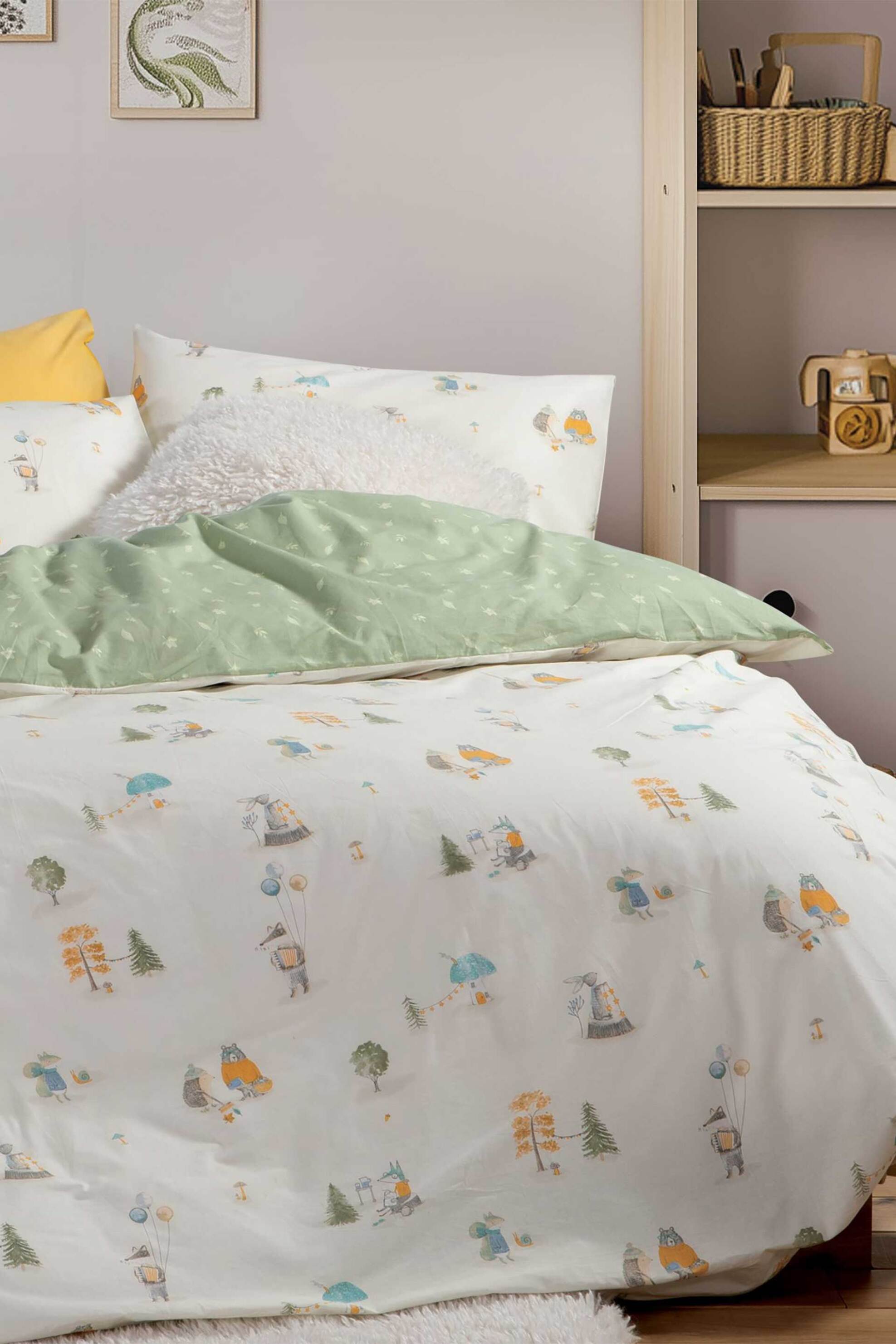 NEF-NEF HOMEWARE NEF-NEF σετ παιδική παπλωματοθήκη μονή με μαξιλαροθήκη "Woodland Party" (2 τεμάχια) - 038451 Εκρού