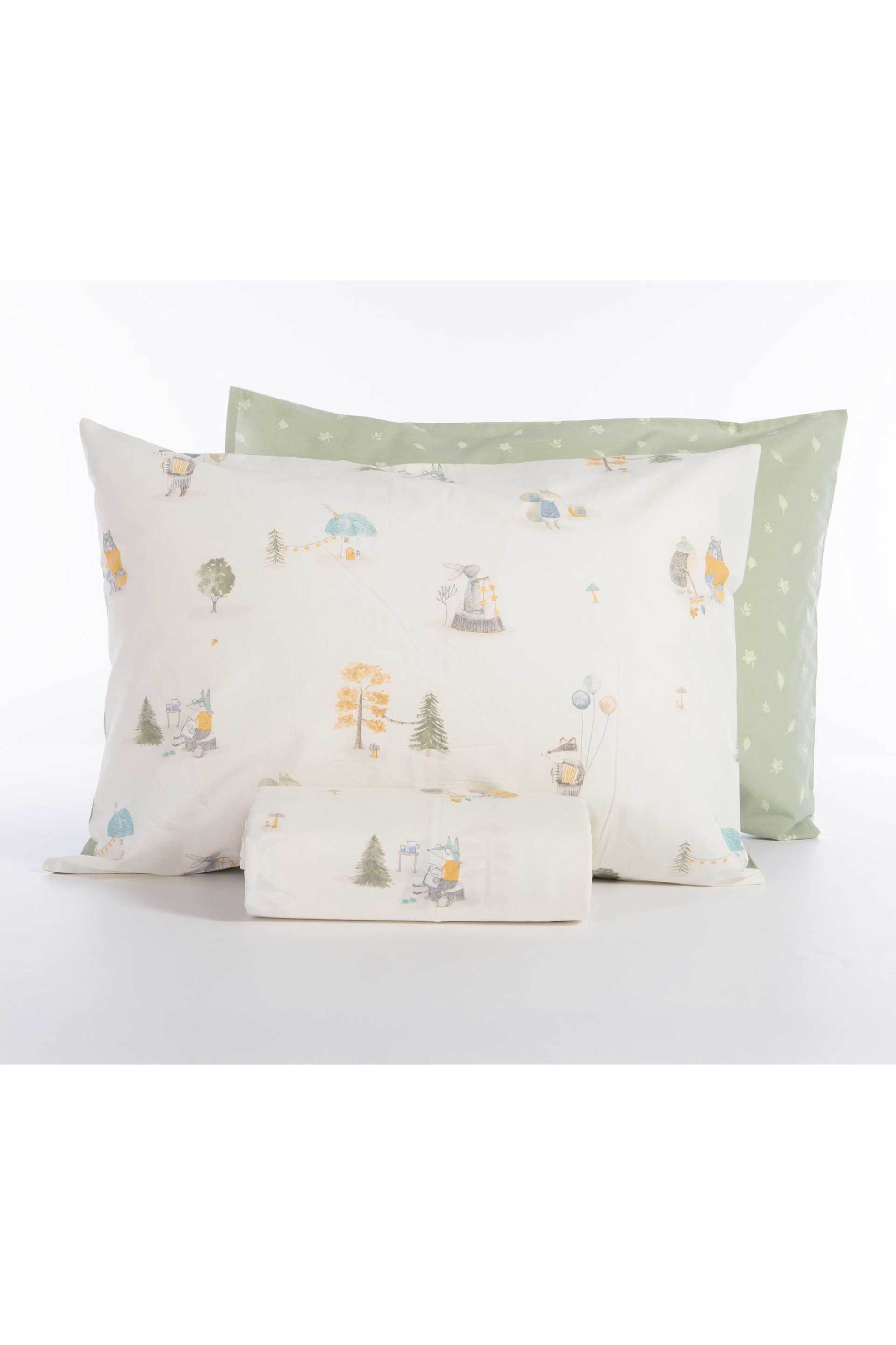 NEF-NEF σετ παιδική παπλωματοθήκη μονή με μαξιλαροθήκη "Woodland Party" (2 τεμάχια) - 038451 Εκρού φωτογραφία