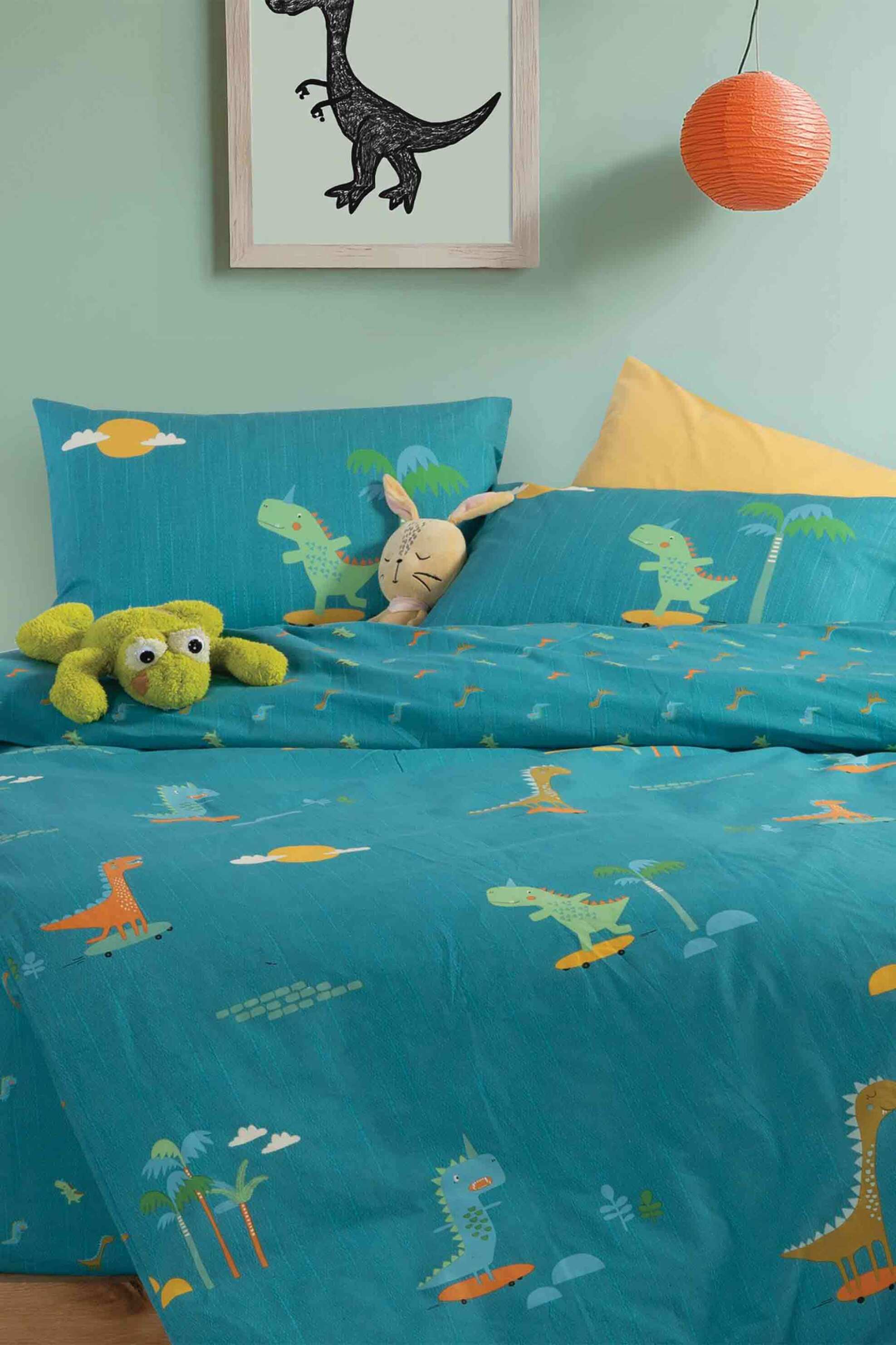 NEF-NEF HOMEWARE NEF-NEF σετ παιδική παπλωματοθήκη μονή με μαξιλαροθήκη "Dinow On Wheels" (2 τεμάχια) - 038452 Μπλε