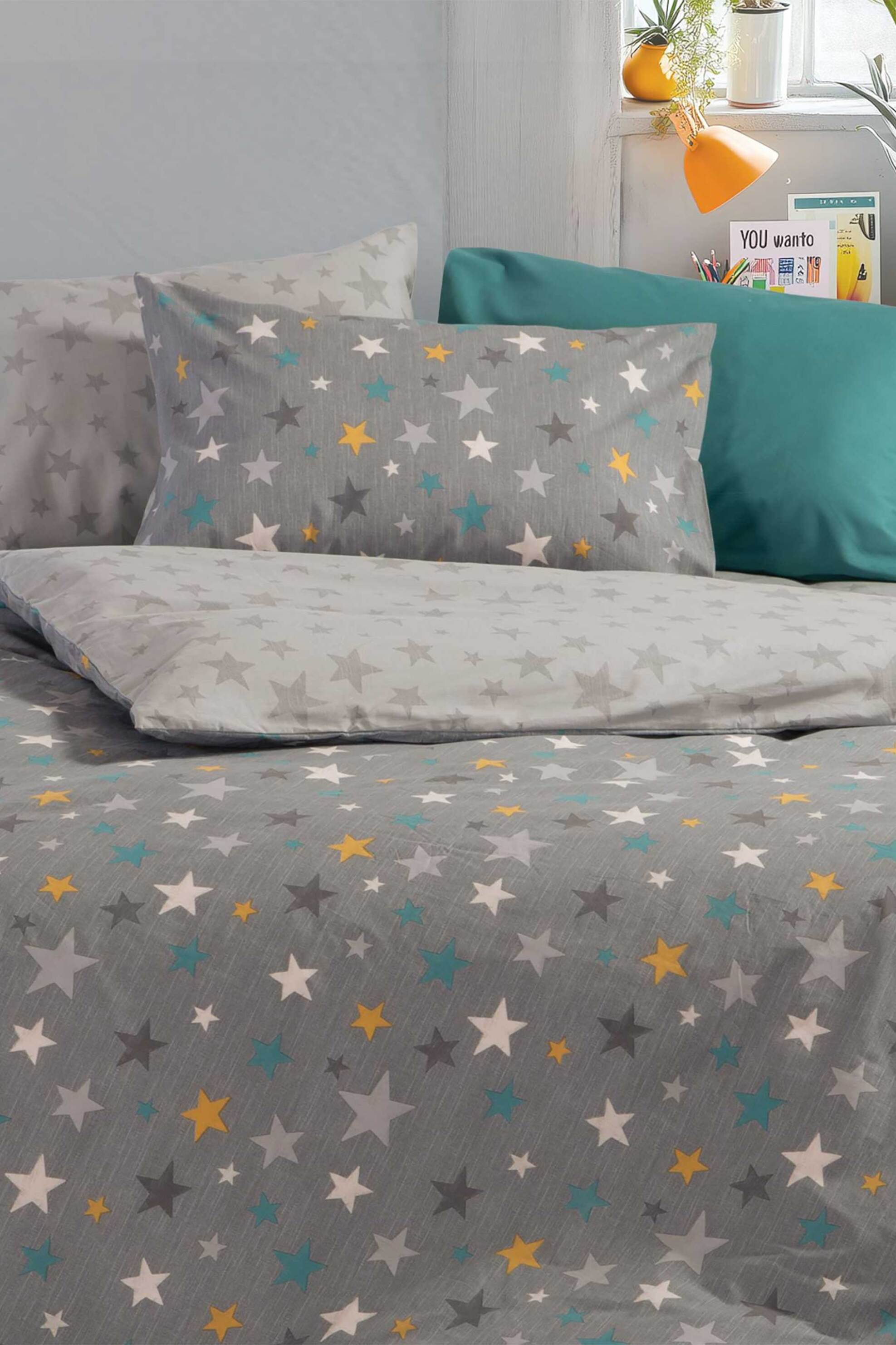 NEF-NEF HOMEWARE NEF-NEF σετ παιδική παπλωματοθήκη μονή με μαξιλαροθήκη "Stars Above" (2 τεμάχια) - 038456 Γκρι