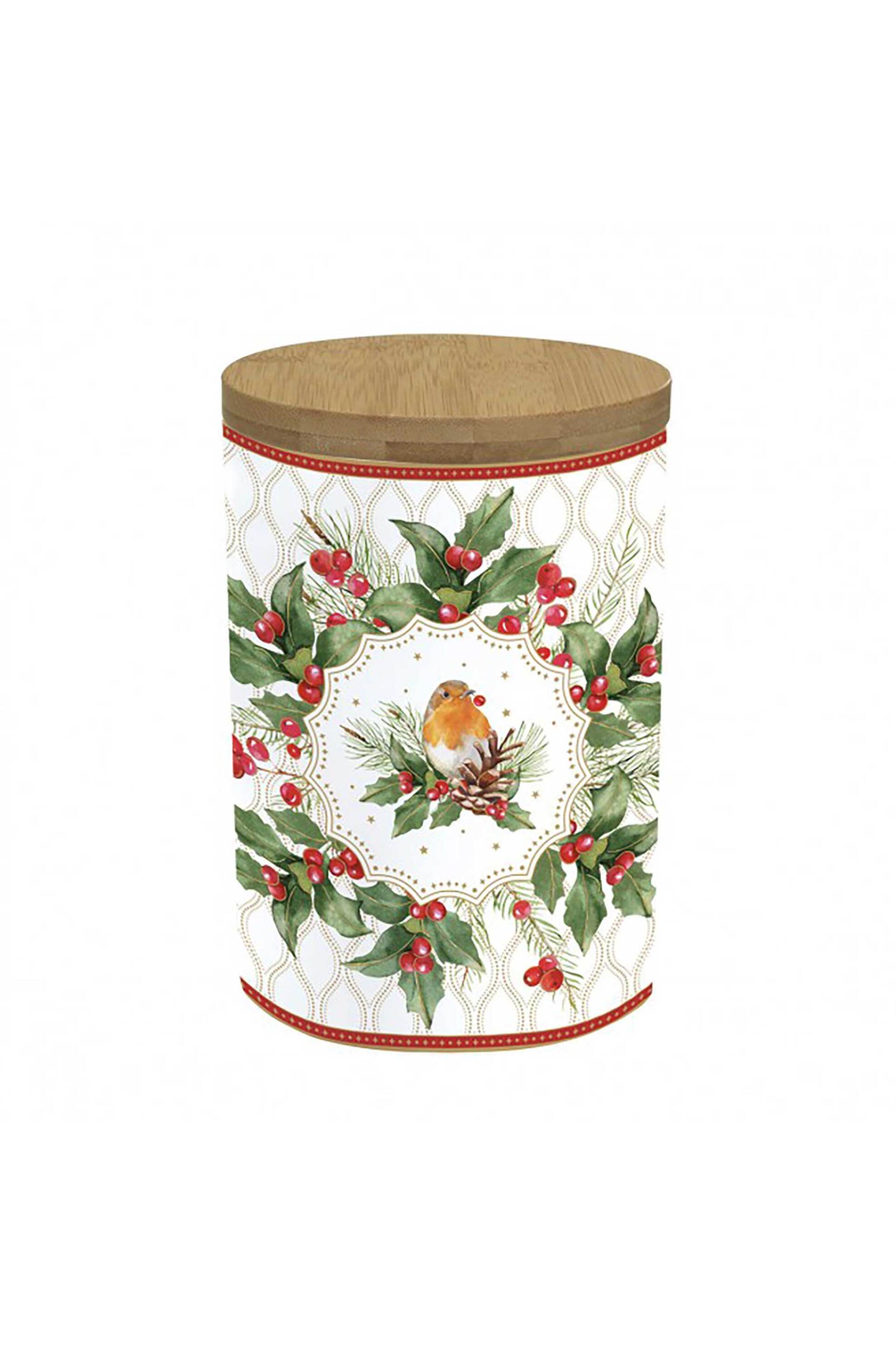 CASA DI MARVA Marva χριστουγεννιάτικο βάζο από πορσελάνη και bamboo καπάκι 11 x 16 cm - 8001544155029