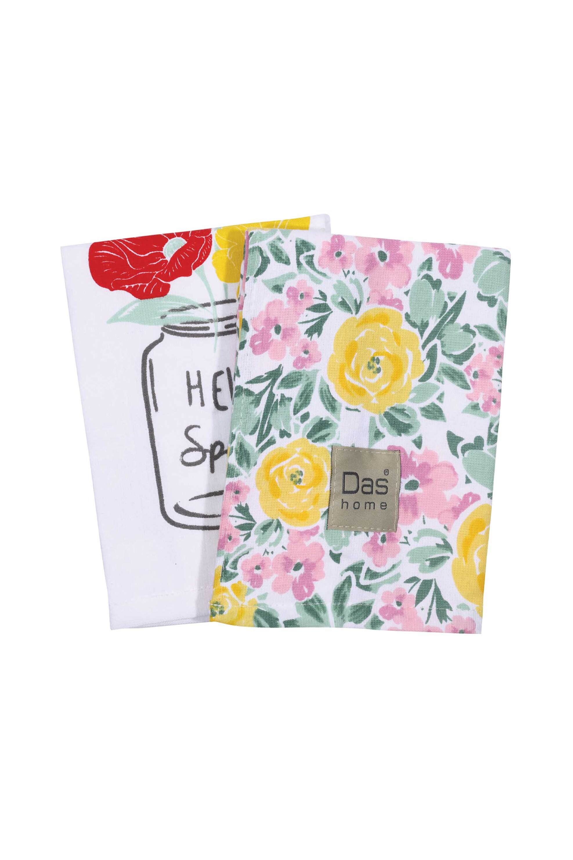 DAS HOME Das Home σετ ποτηρόπανα με floral print και logo patch 40 x 65 cm - 527040650639 Λευκό