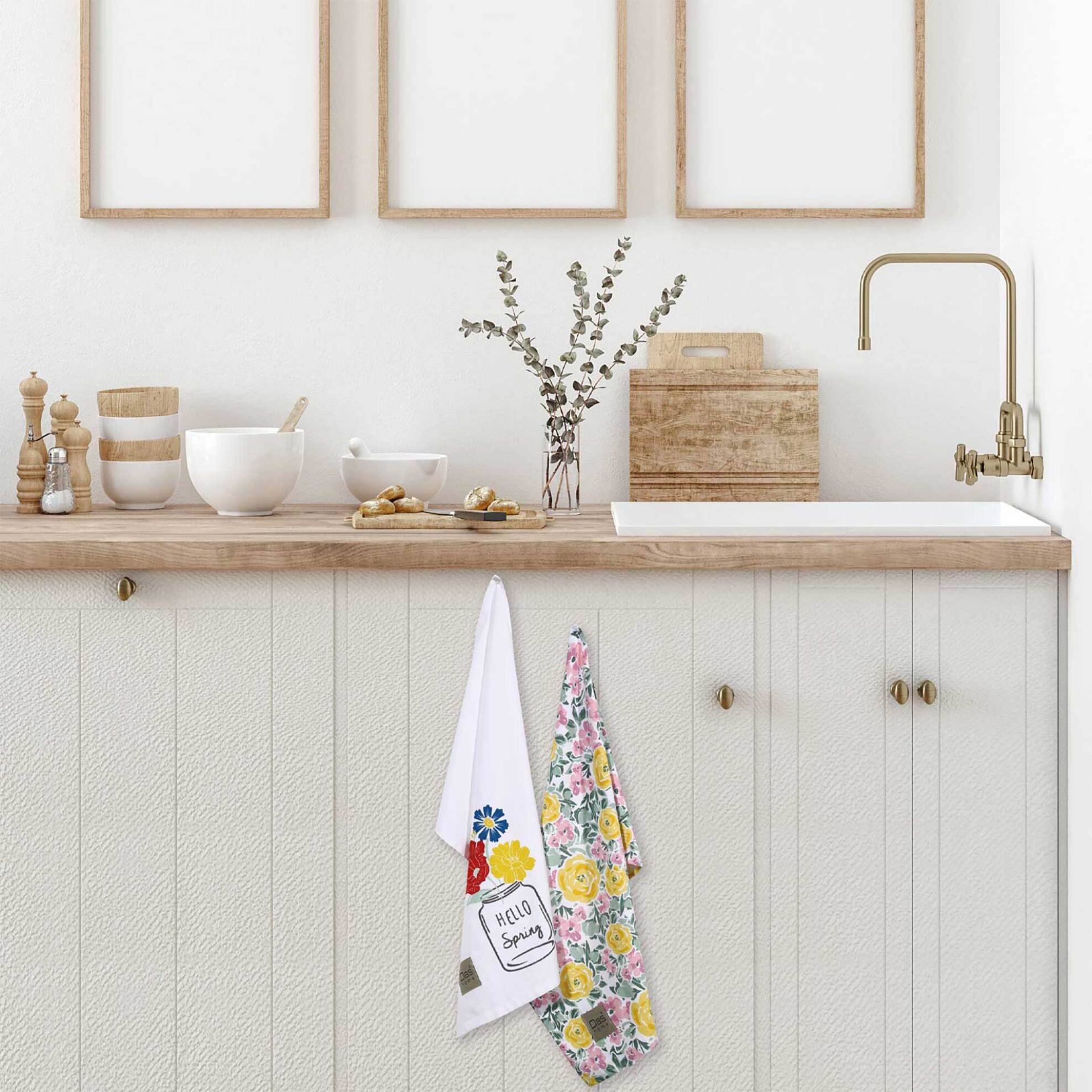 Das Home σετ ποτηρόπανα με floral print και logo patch 40 x 65 cm - 527040650639 Λευκό φωτογραφία
