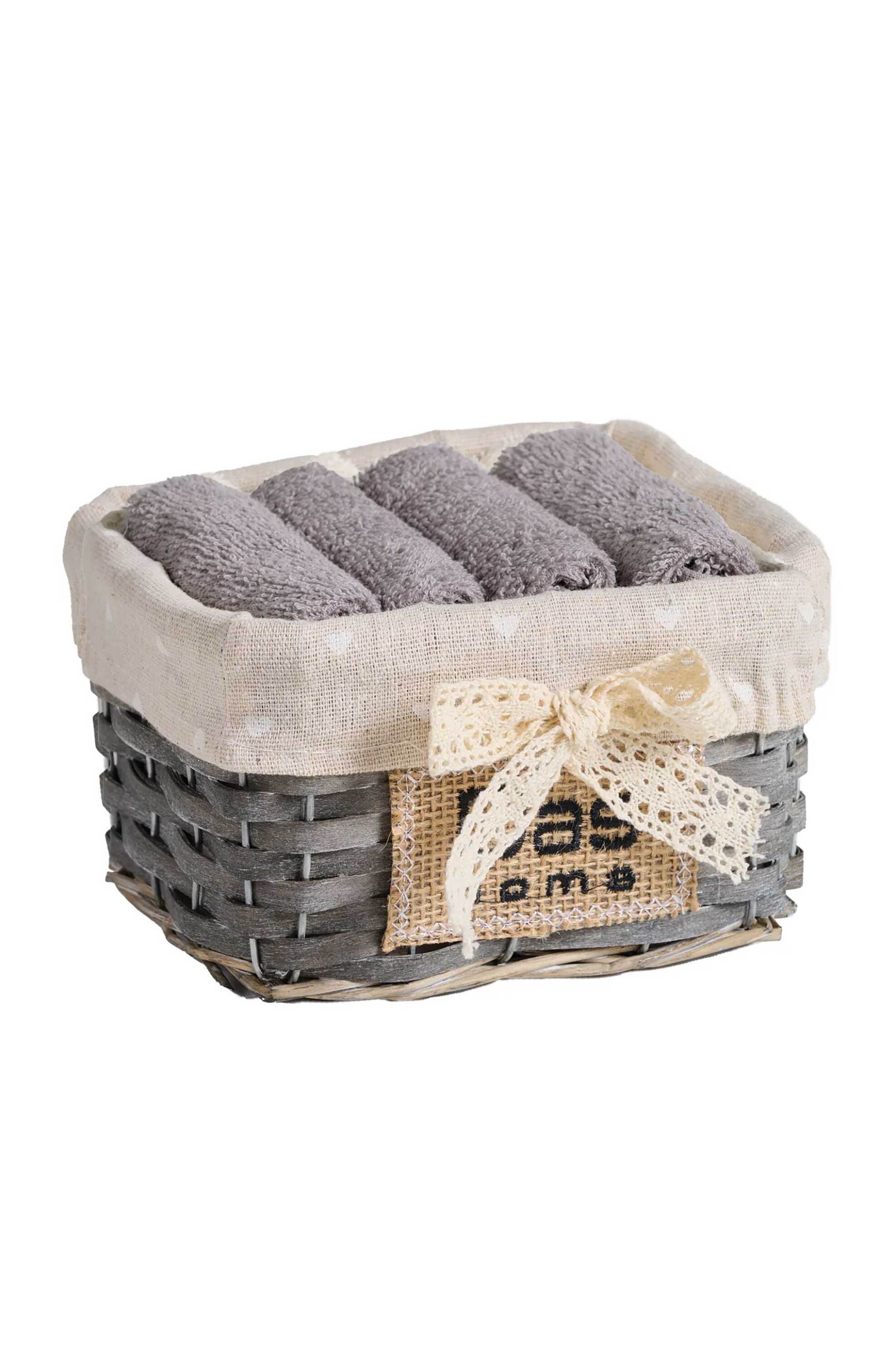 Das Home σετ πετσέτες μπάνιου σε καλαθάκι "4001" (4 τεμάχια) - 530708004001 Γκρι