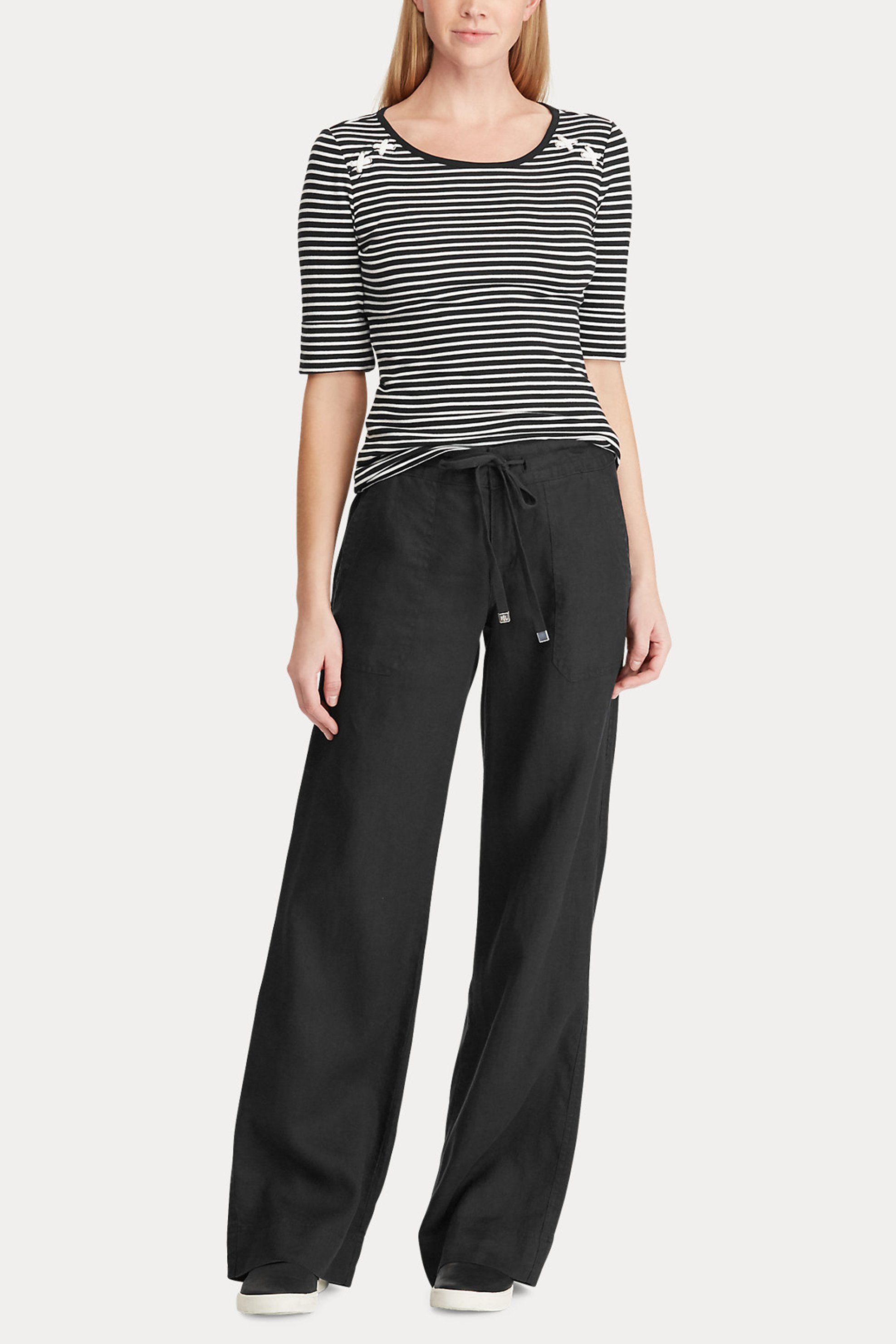 LAUREN RALPH LAUREN Lauren Ralph Lauren γυναικείο λινό παντελόνι μονόχρωμο "Linen Wide-Leg Trouser" - 200735136001 Μαύρο
