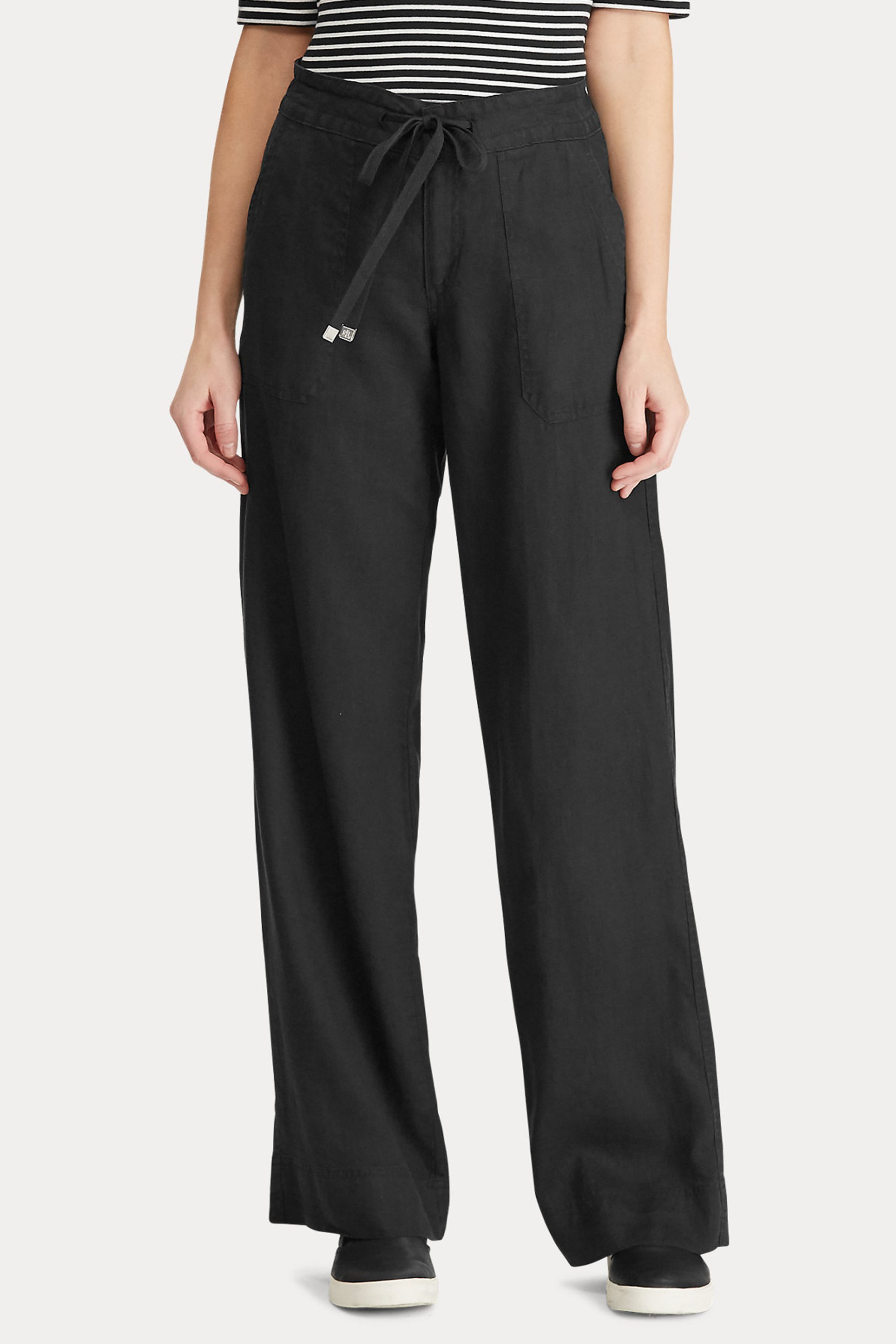 Lauren Ralph Lauren γυναικείο λινό παντελόνι μονόχρωμο "Linen Wide-Leg Trouser" - 200735136001 Μαύρο φωτογραφία