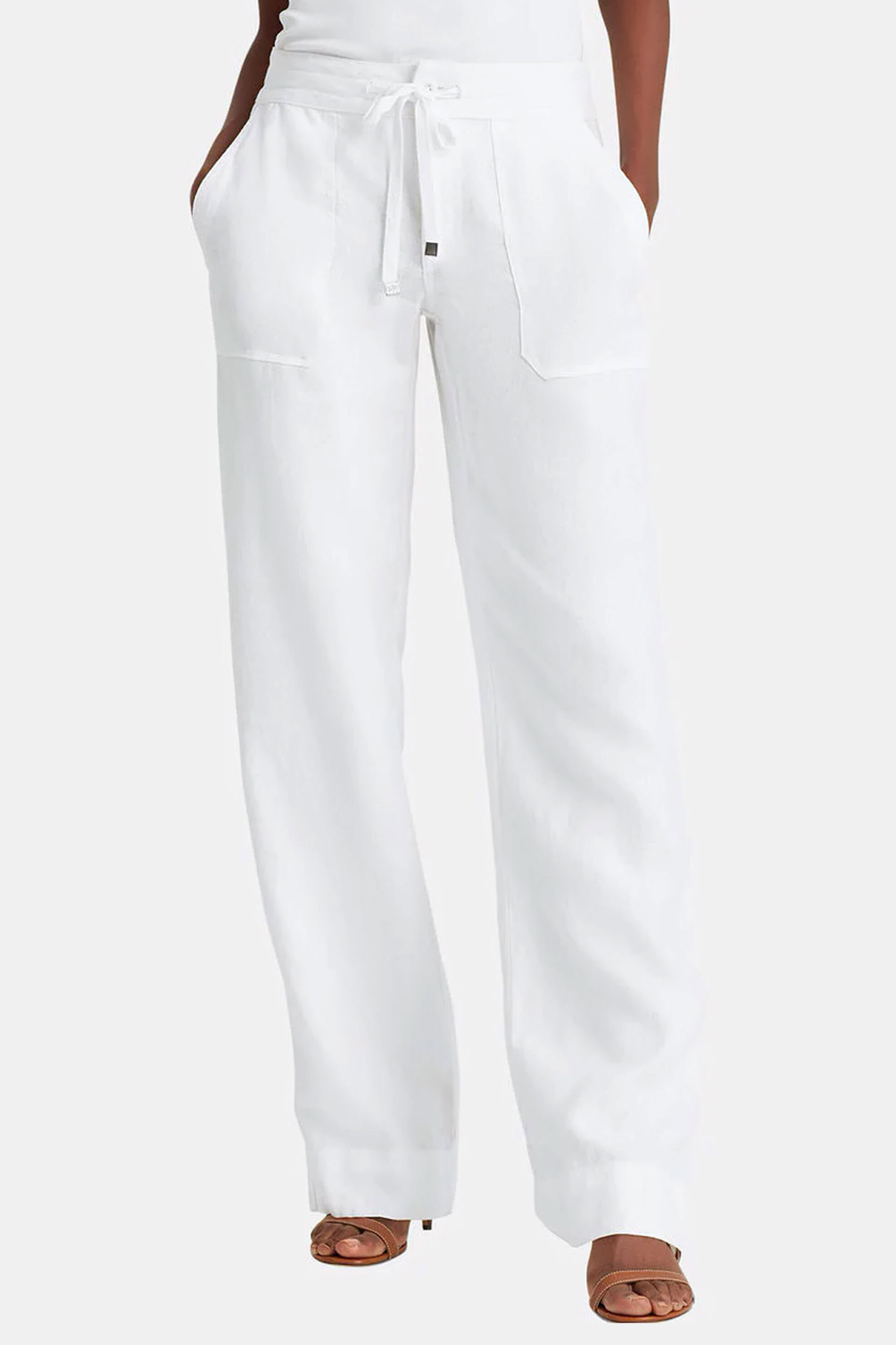 Lauren Ralph Lauren γυναικείο λινό παντελόνι μονόχρωμο "Linen Wide-Leg Trouser" - 200735138001 Λευκό φωτογραφία