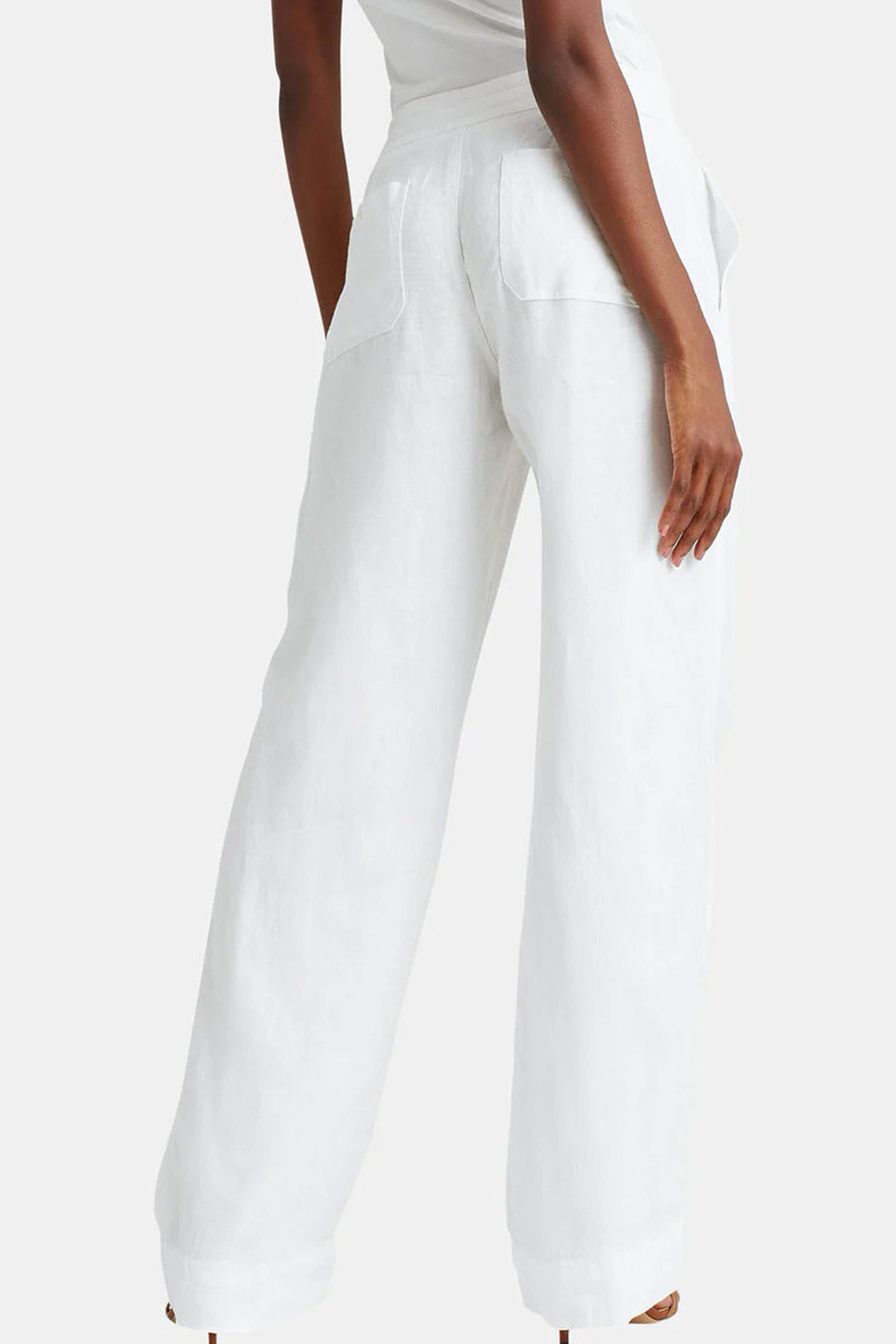 Lauren Ralph Lauren γυναικείο λινό παντελόνι μονόχρωμο "Linen Wide-Leg Trouser" - 200735138001 Λευκό φωτογραφία